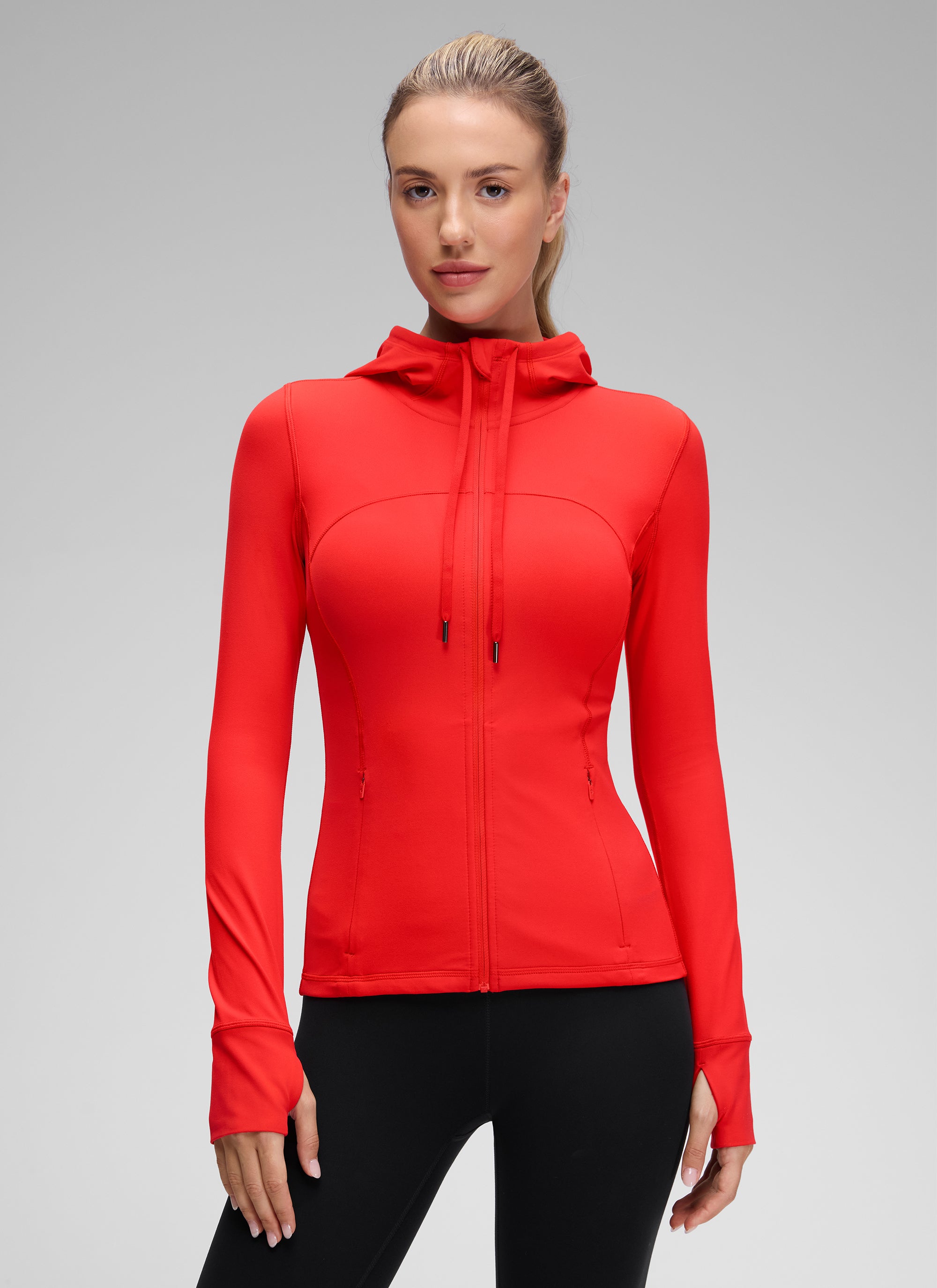 CRZ YOGA Mujer Sudadera con Capucha y Cremallera Rojo oscuro