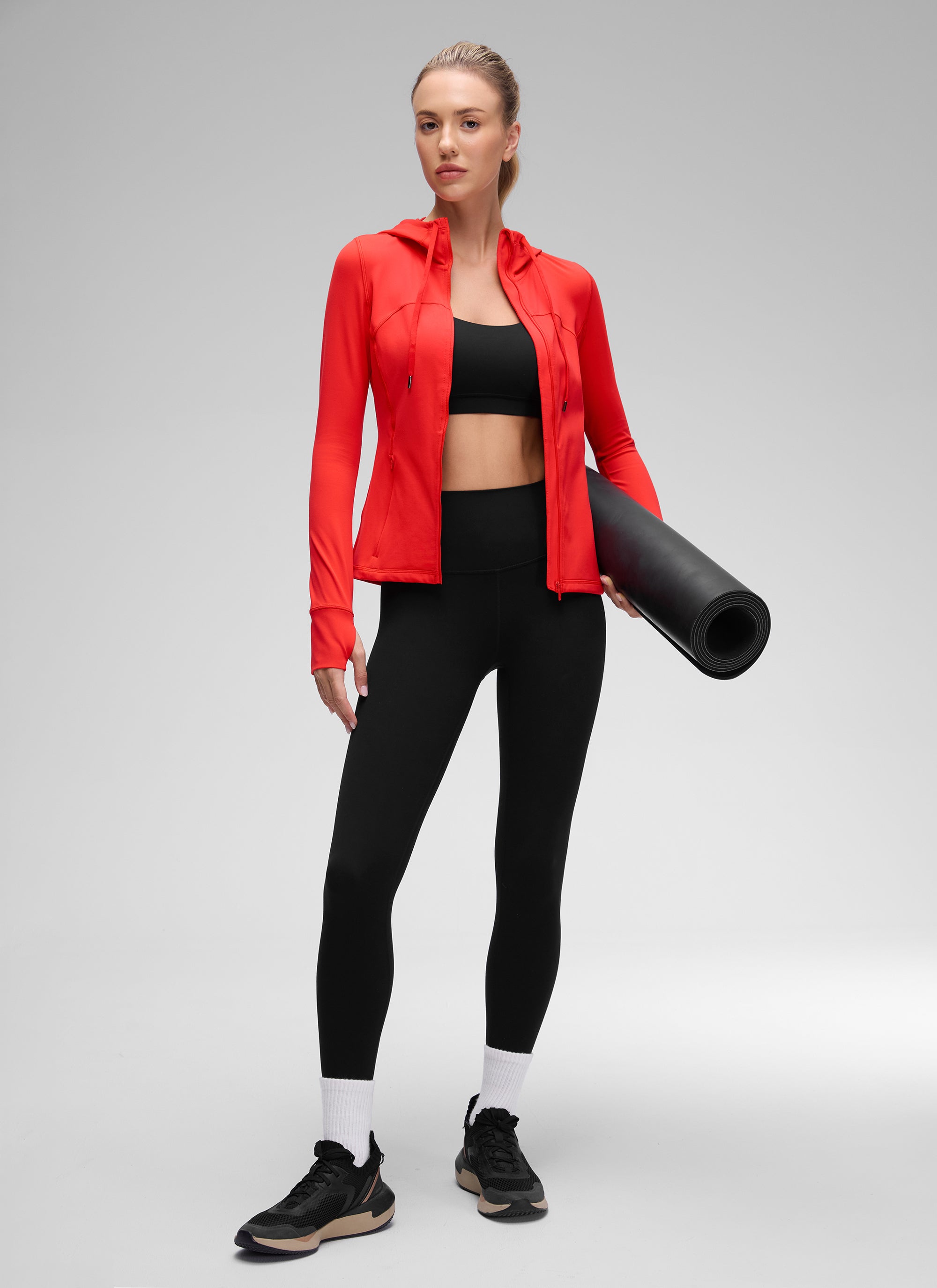 CRZ YOGA Mujer Sudadera con Capucha y Cremallera Rojo oscuro