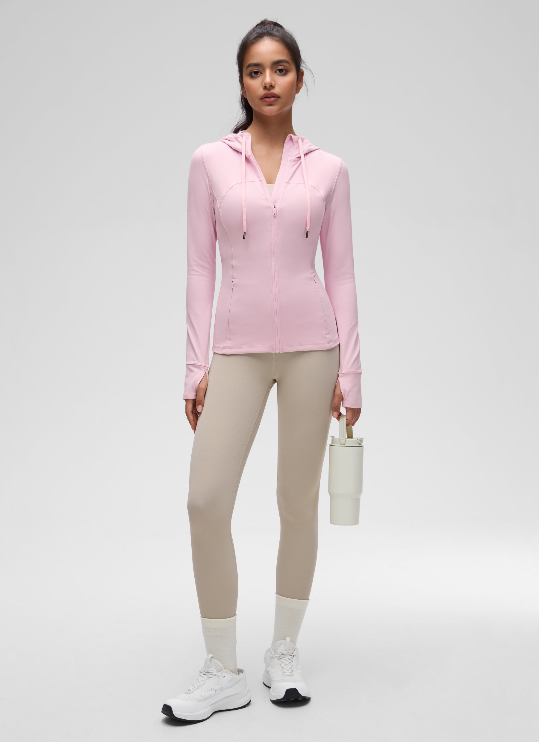 CRZ YOGA Mujer Sudadera con Capucha y Cremallera Peonía Rosa