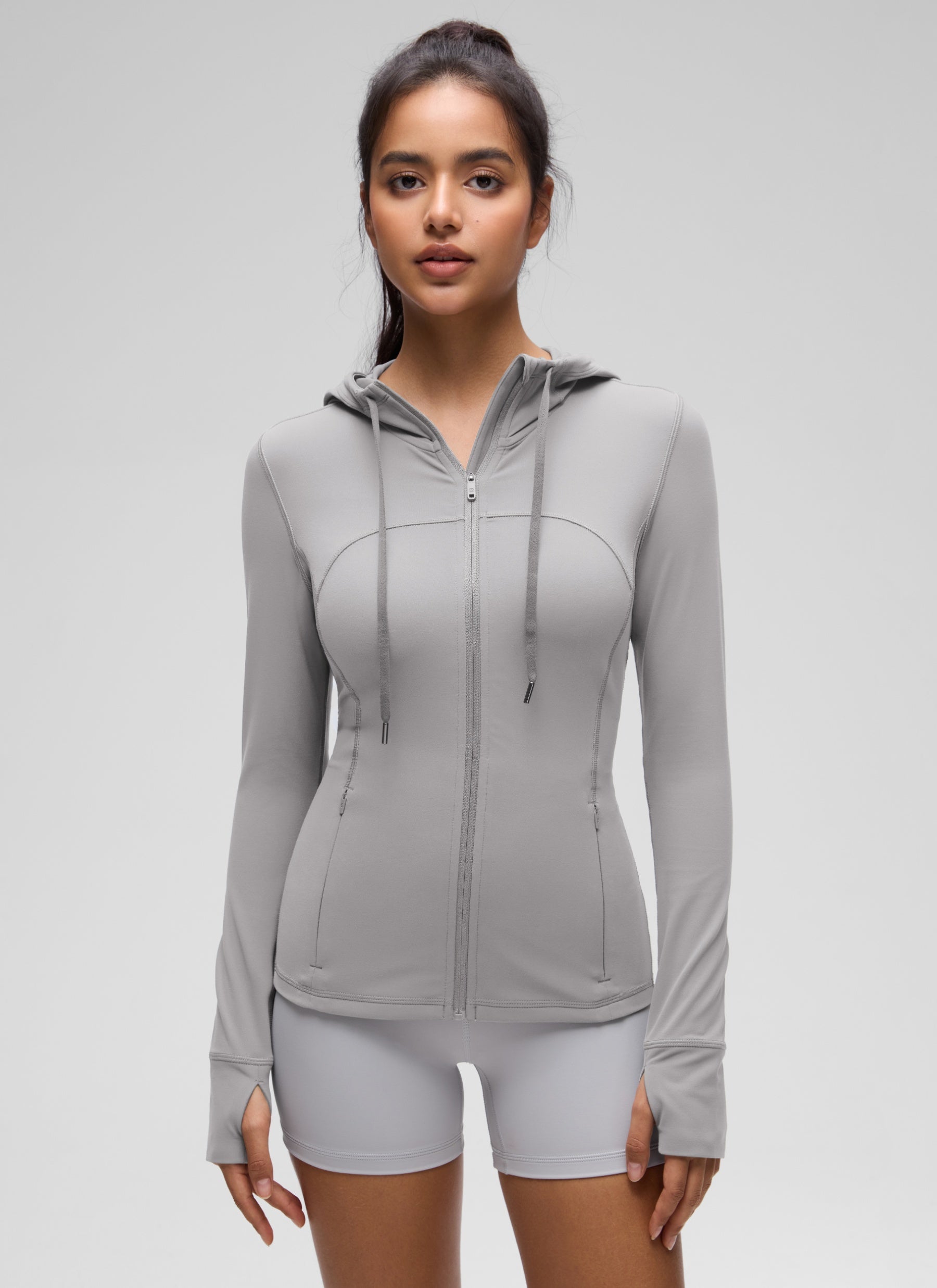CRZ YOGA Mujer Sudadera con Capucha y Cremallera Gris Gaviota