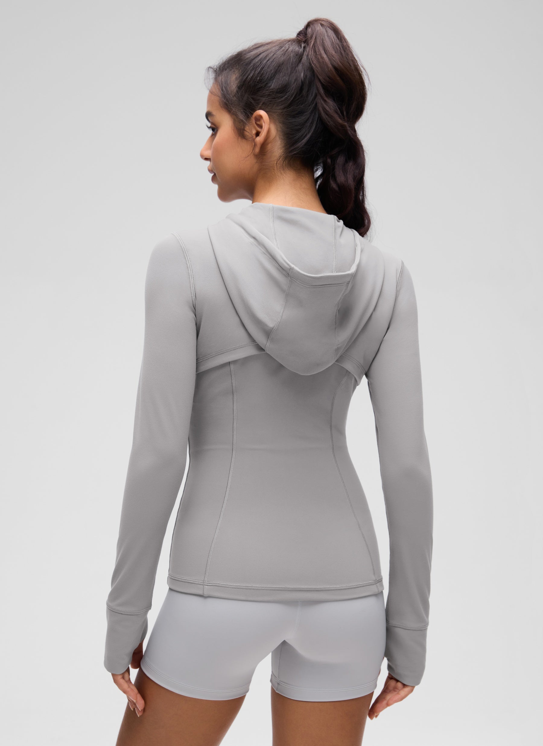 CRZ YOGA Mujer Sudadera con Capucha y Cremallera Gris Gaviota