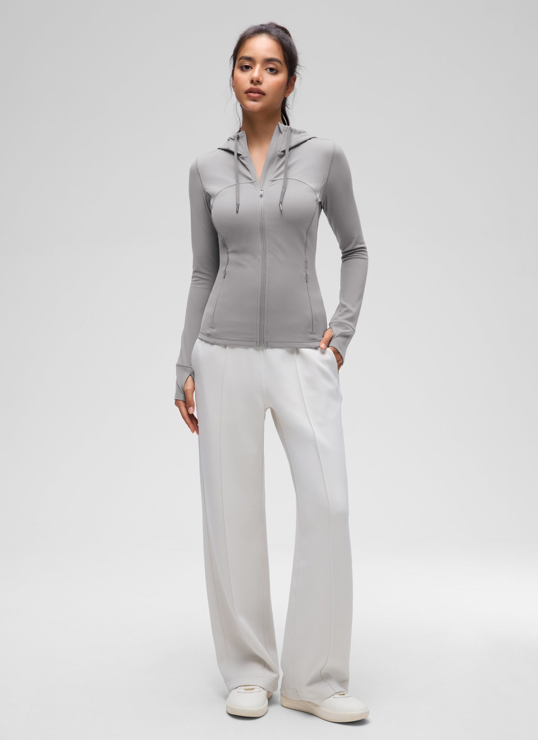 CRZ YOGA Mujer Sudadera con Capucha y Cremallera Gris Gaviota
