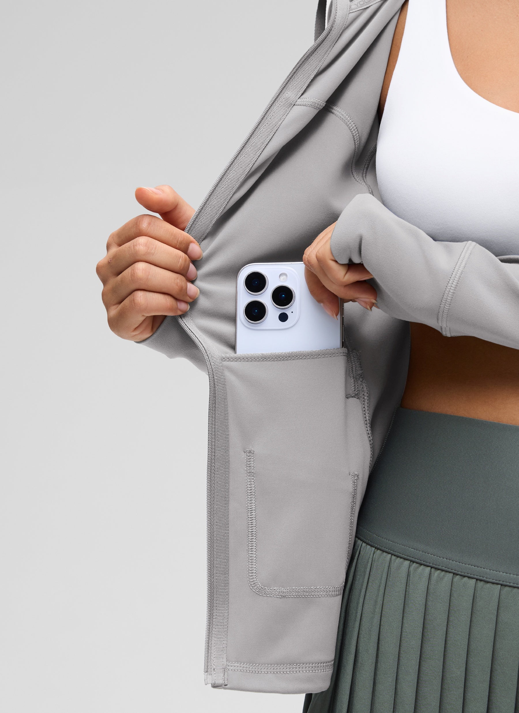 CRZ YOGA Mujer Sudadera con Capucha y Cremallera Gris Gaviota