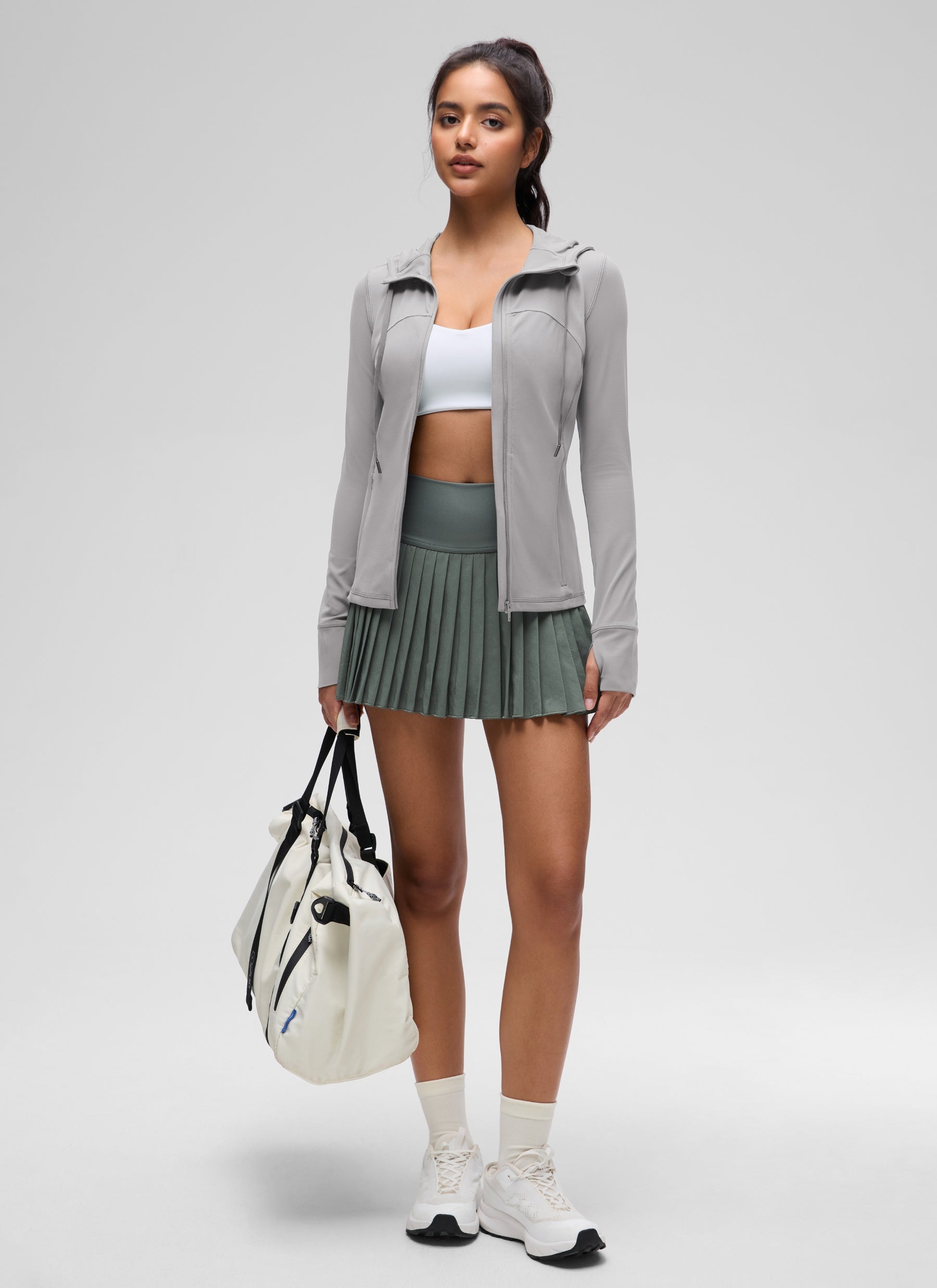 CRZ YOGA Mujer Sudadera con Capucha y Cremallera Gris Gaviota