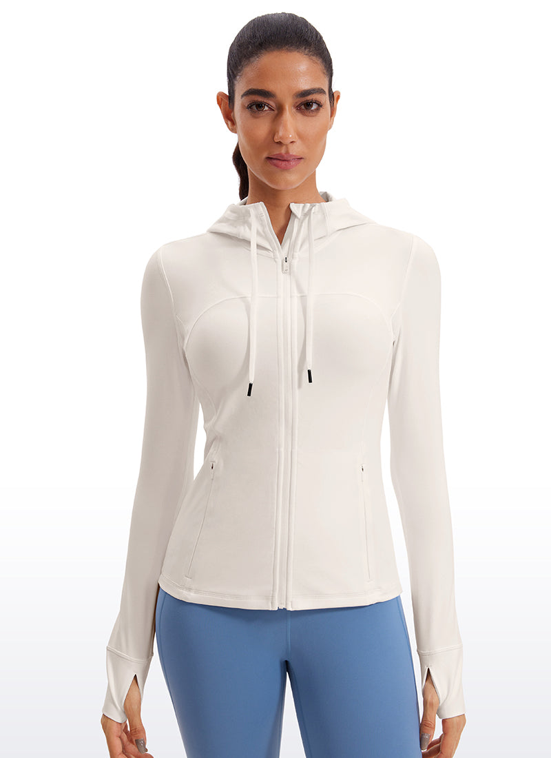 CRZ YOGA Mujer Sudadera con Capucha y Cremallera Albaricoque blanco