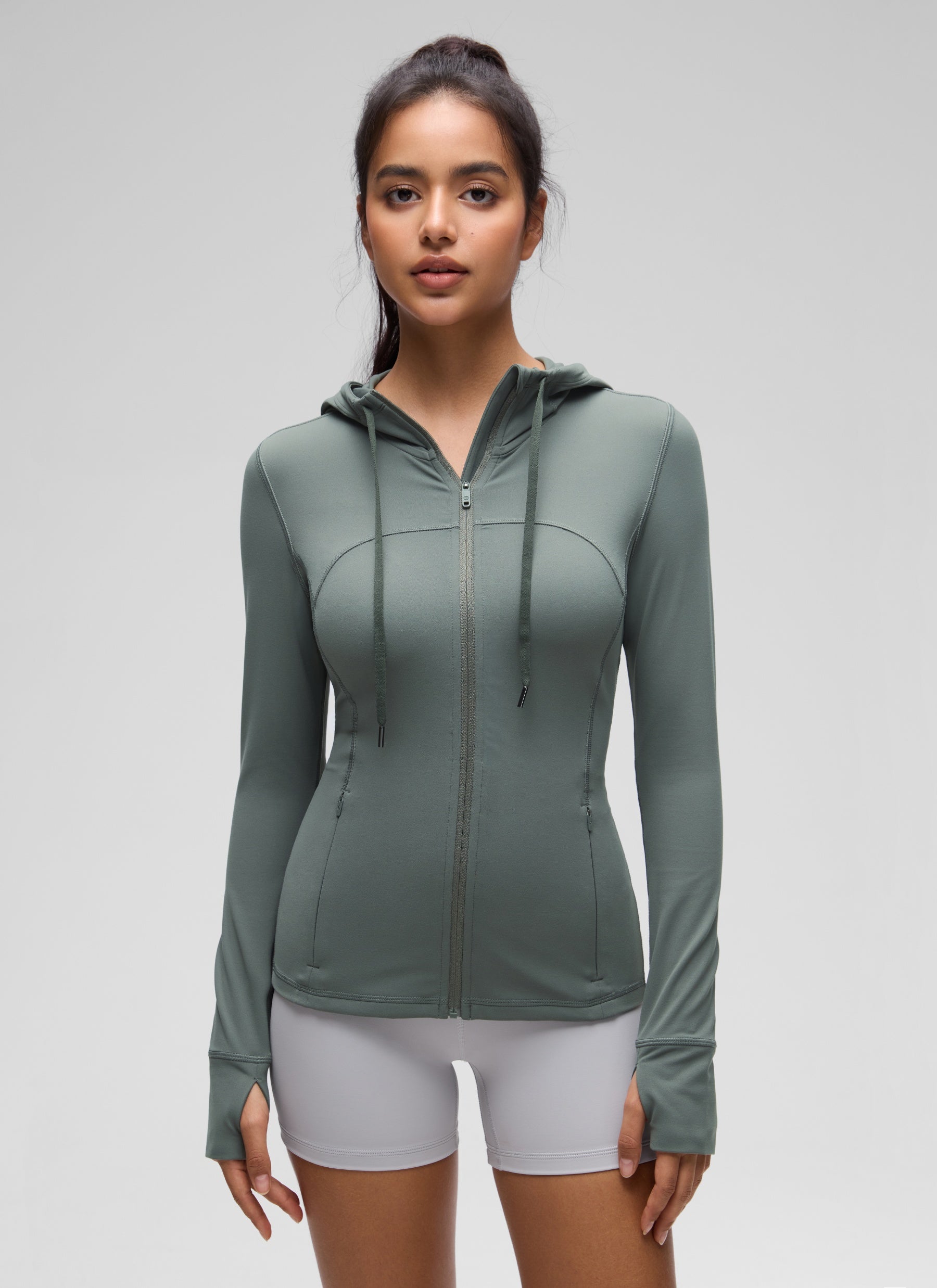 CRZ YOGA Mujer Sudadera con Capucha y Cremallera Salvia gris
