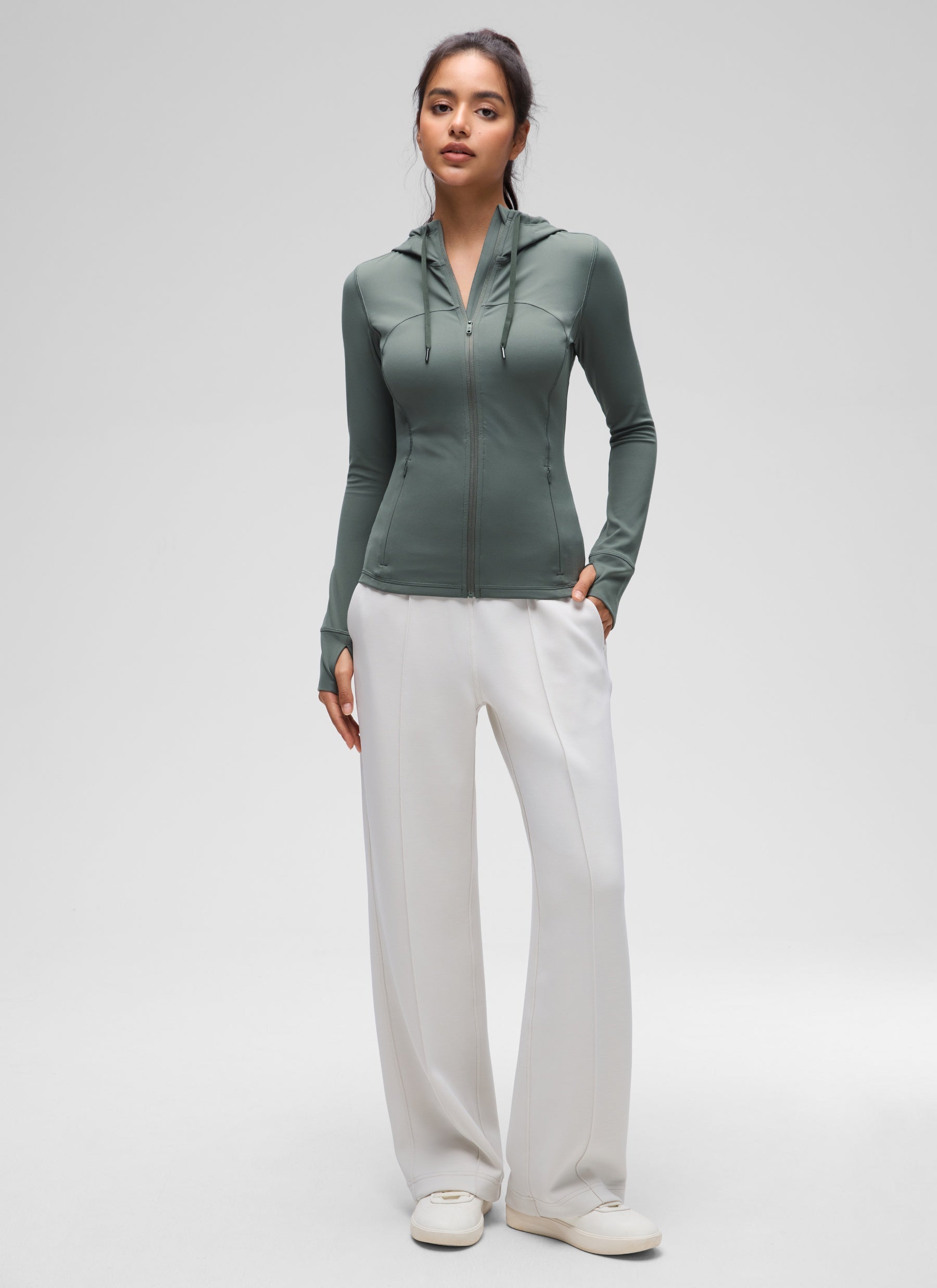 CRZ YOGA Mujer Sudadera con Capucha y Cremallera Salvia gris