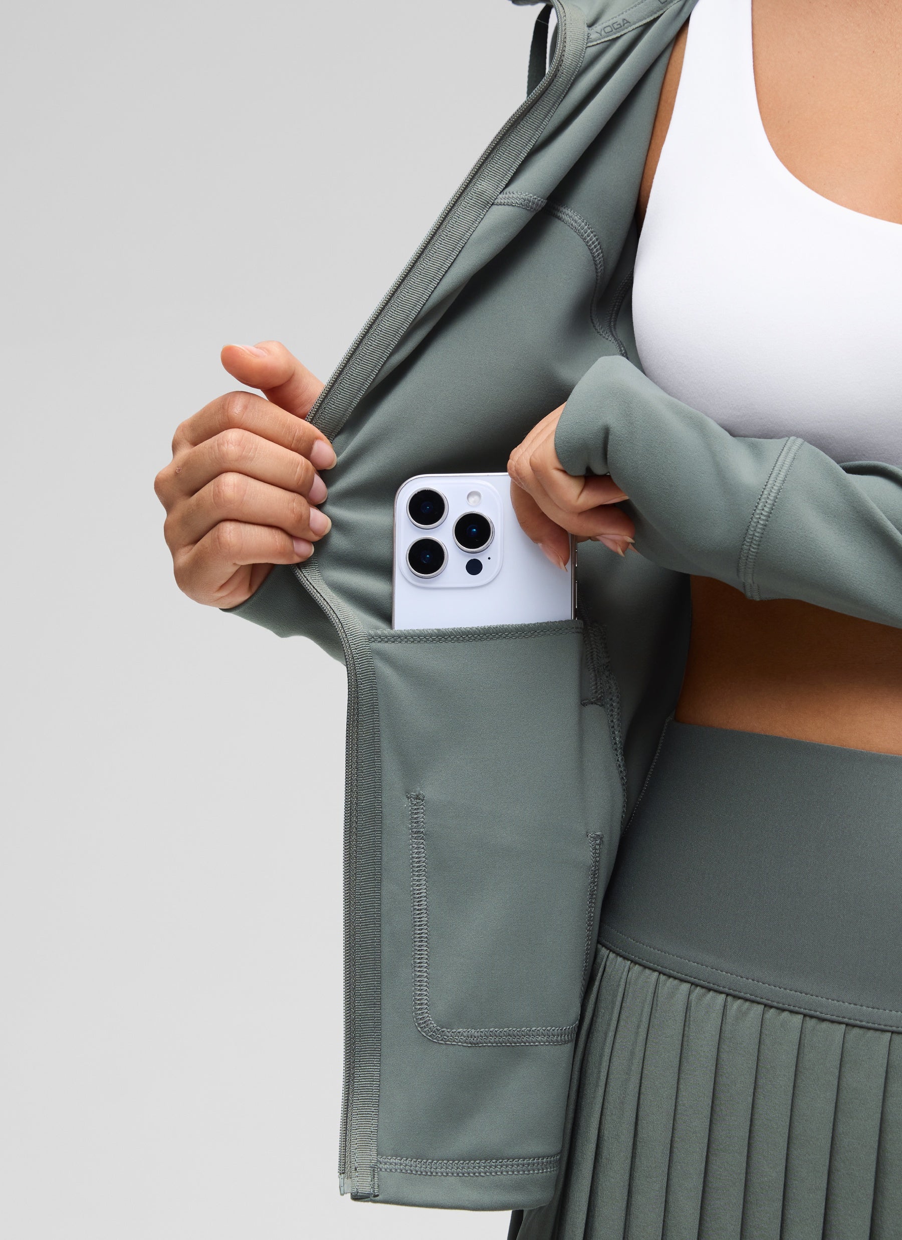 CRZ YOGA Mujer Sudadera con Capucha y Cremallera Salvia gris