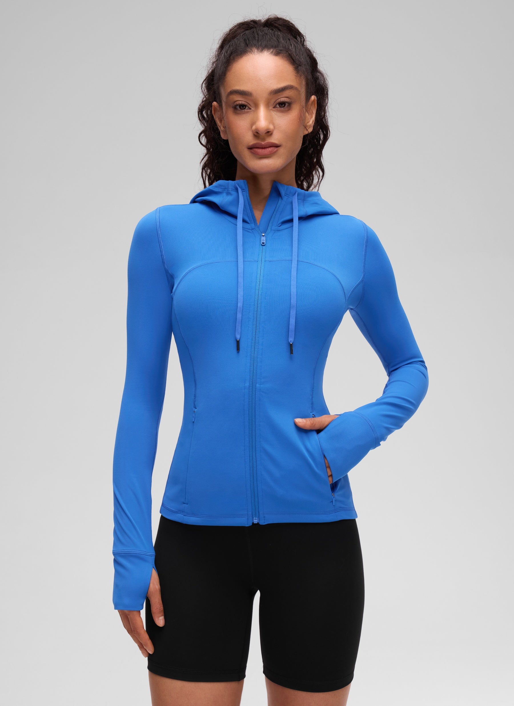 CRZ YOGA Mujer Sudadera con Capucha y Cremallera Azul Destello