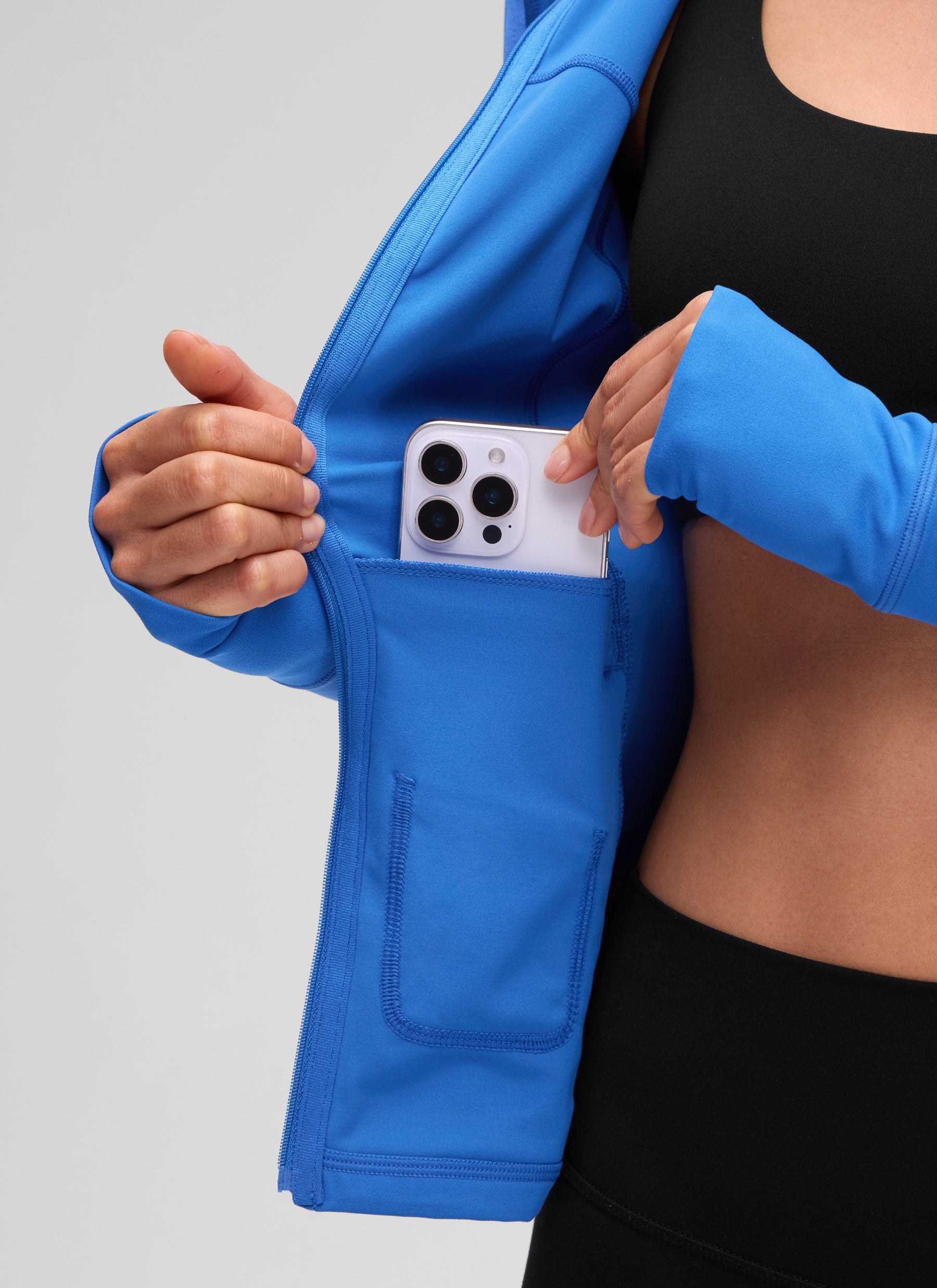 CRZ YOGA Mujer Sudadera con Capucha y Cremallera Azul Destello