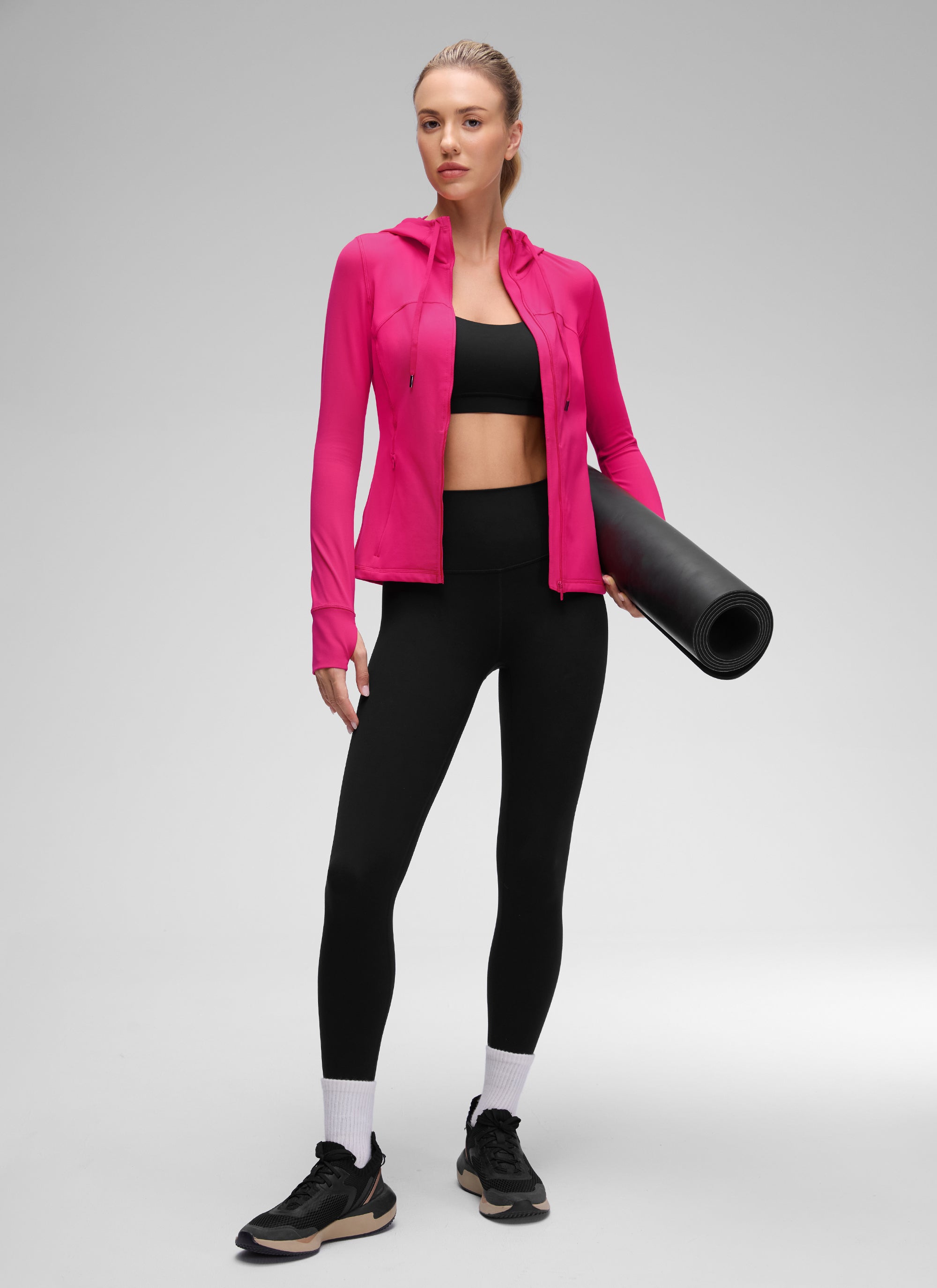 CRZ YOGA Mujer Sudadera con Capucha y Cremallera Granito Rosa
