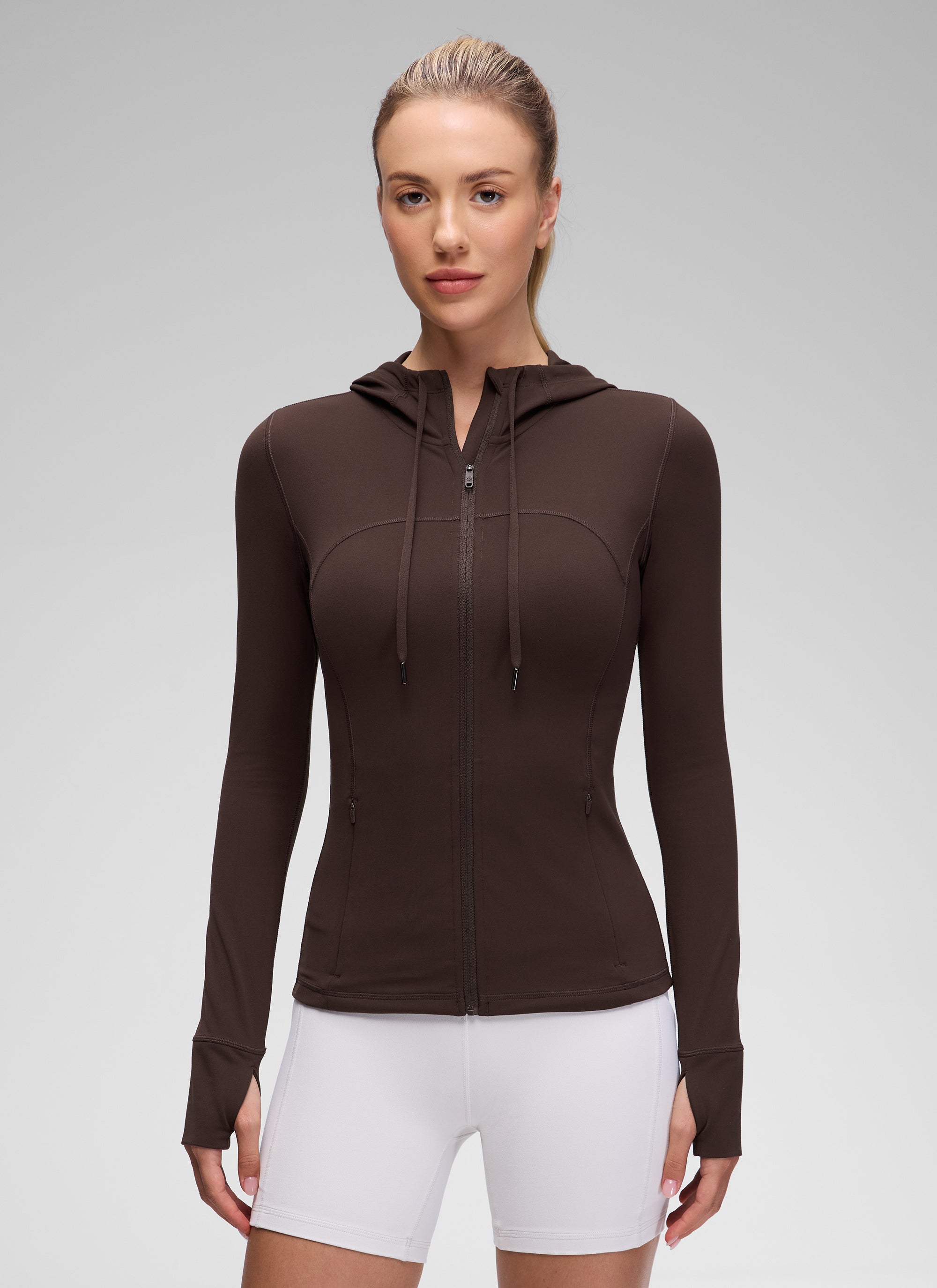 CRZ YOGA Mujer Sudadera con Capucha y Cremallera Marrón Fudge Caliente