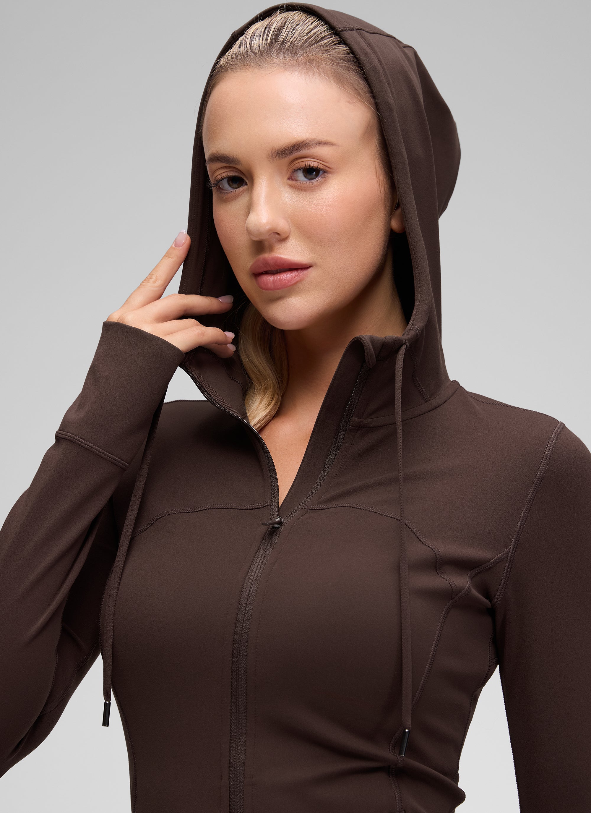 CRZ YOGA Mujer Sudadera con Capucha y Cremallera Marrón Fudge Caliente