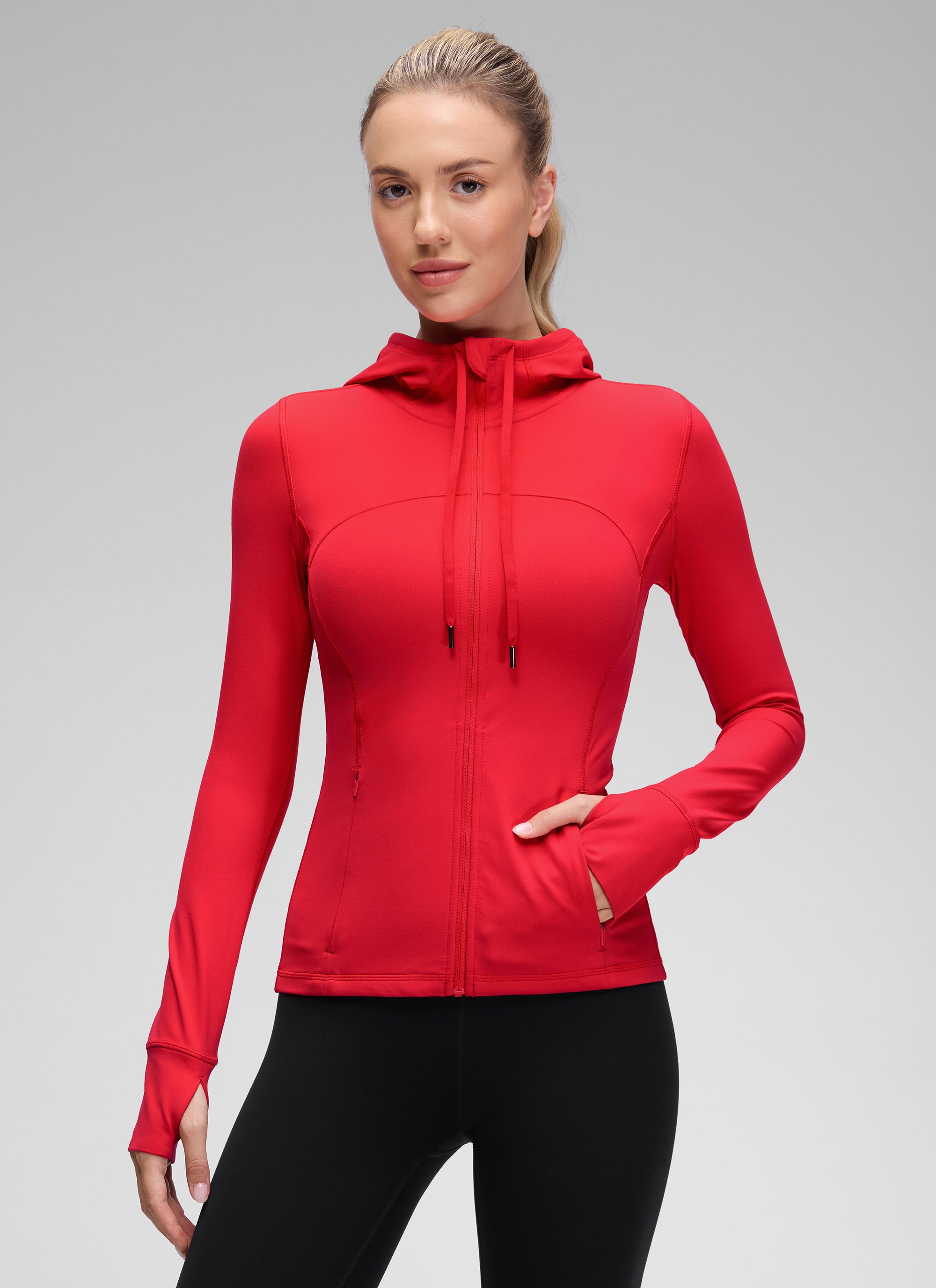 CRZ YOGA Mujer Sudadera con Capucha y Cremallera Rojo Aurora