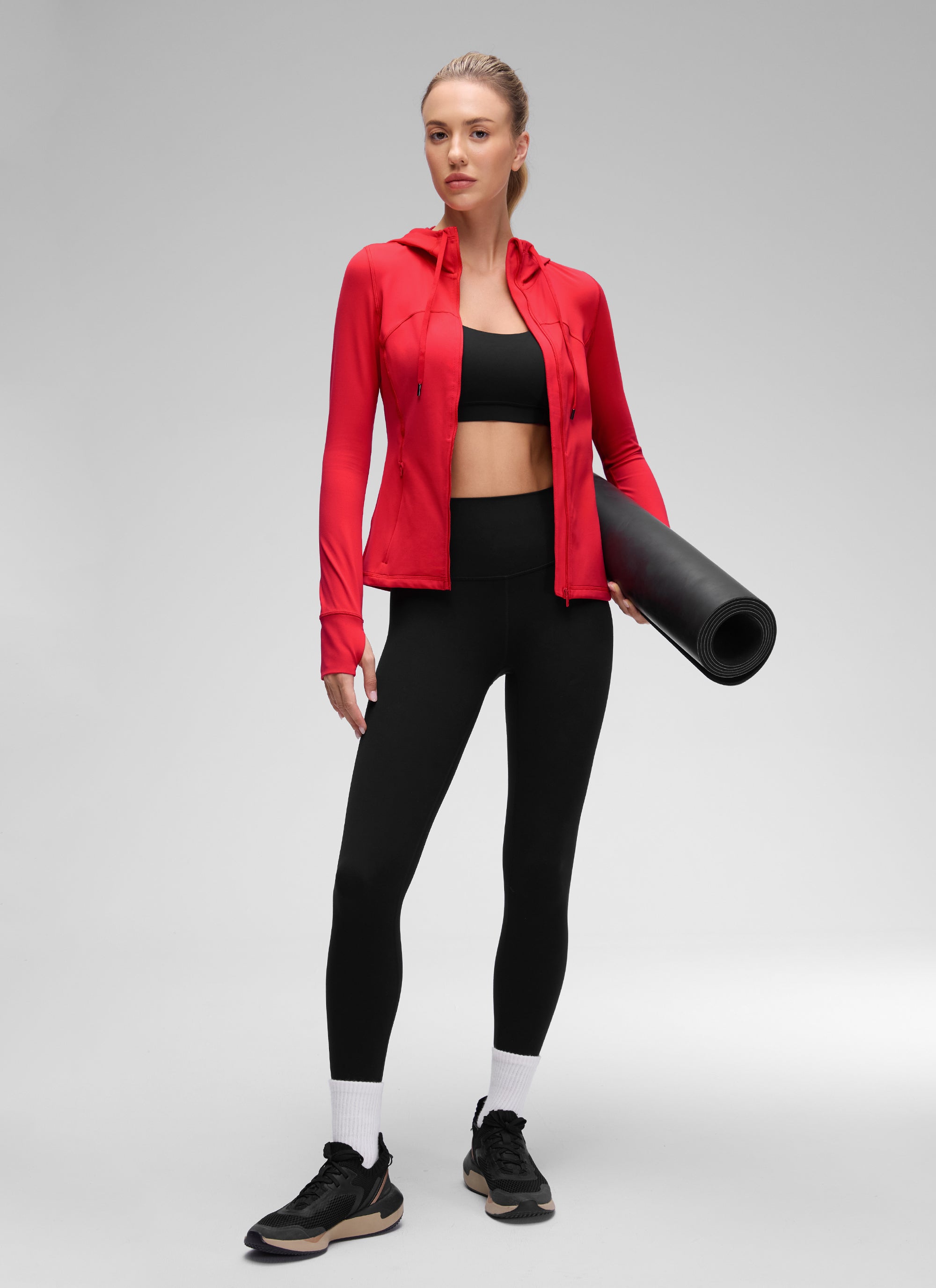 CRZ YOGA Mujer Sudadera con Capucha y Cremallera Rojo Aurora