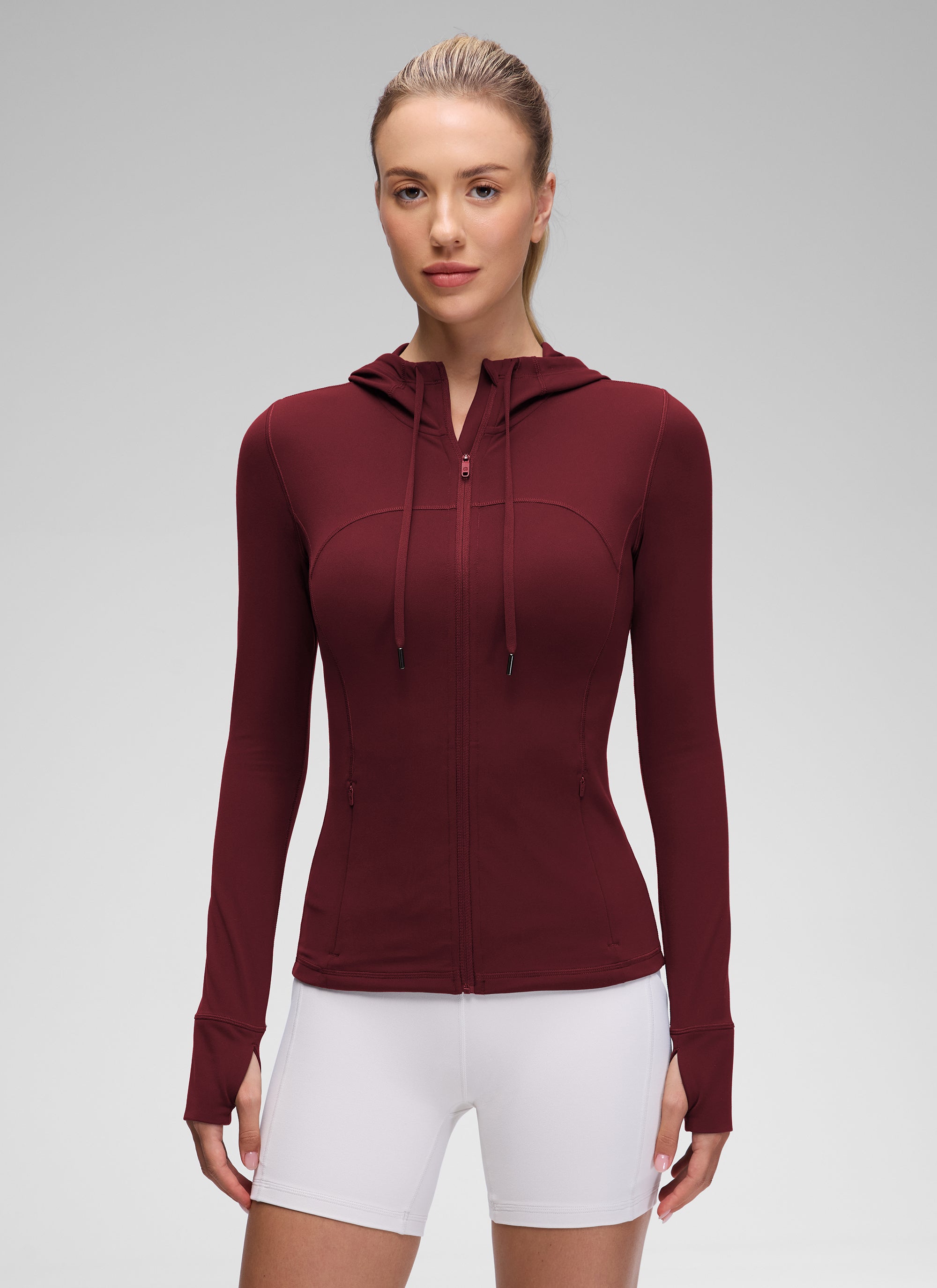 CRZ YOGA Mujer Sudadera con Capucha y Cremallera Merlot Rojo