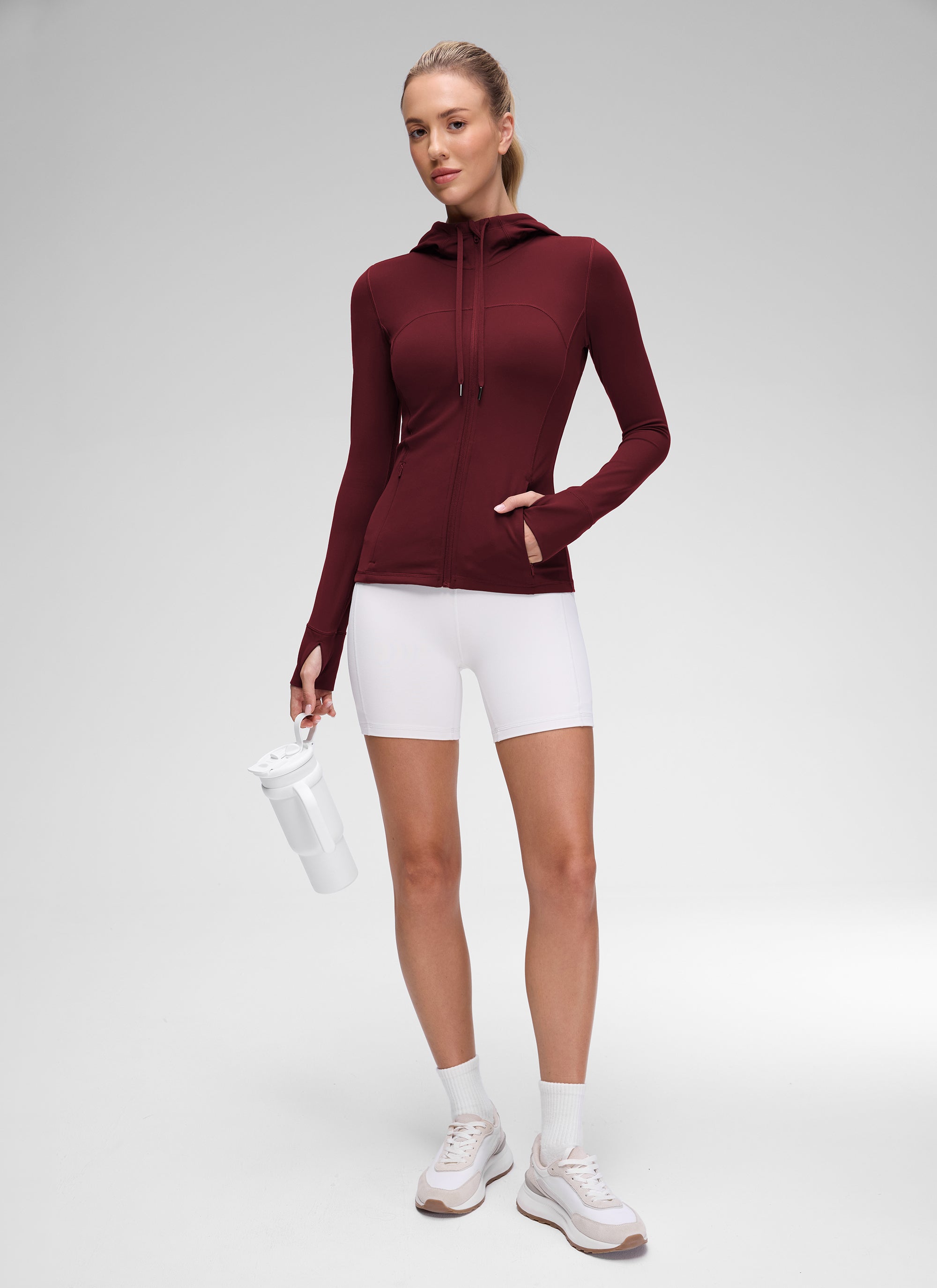 CRZ YOGA Mujer Sudadera con Capucha y Cremallera Merlot Rojo