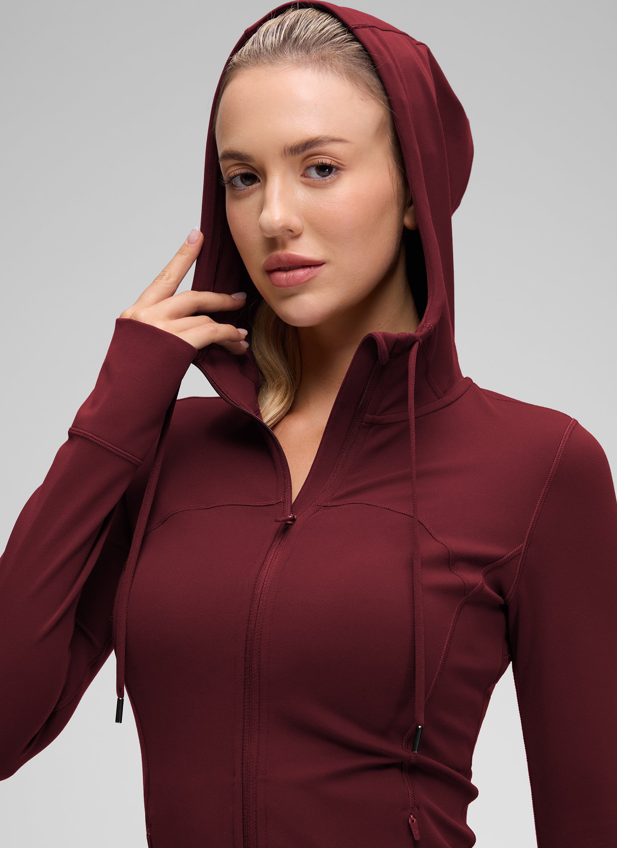 CRZ YOGA Mujer Sudadera con Capucha y Cremallera Merlot Rojo