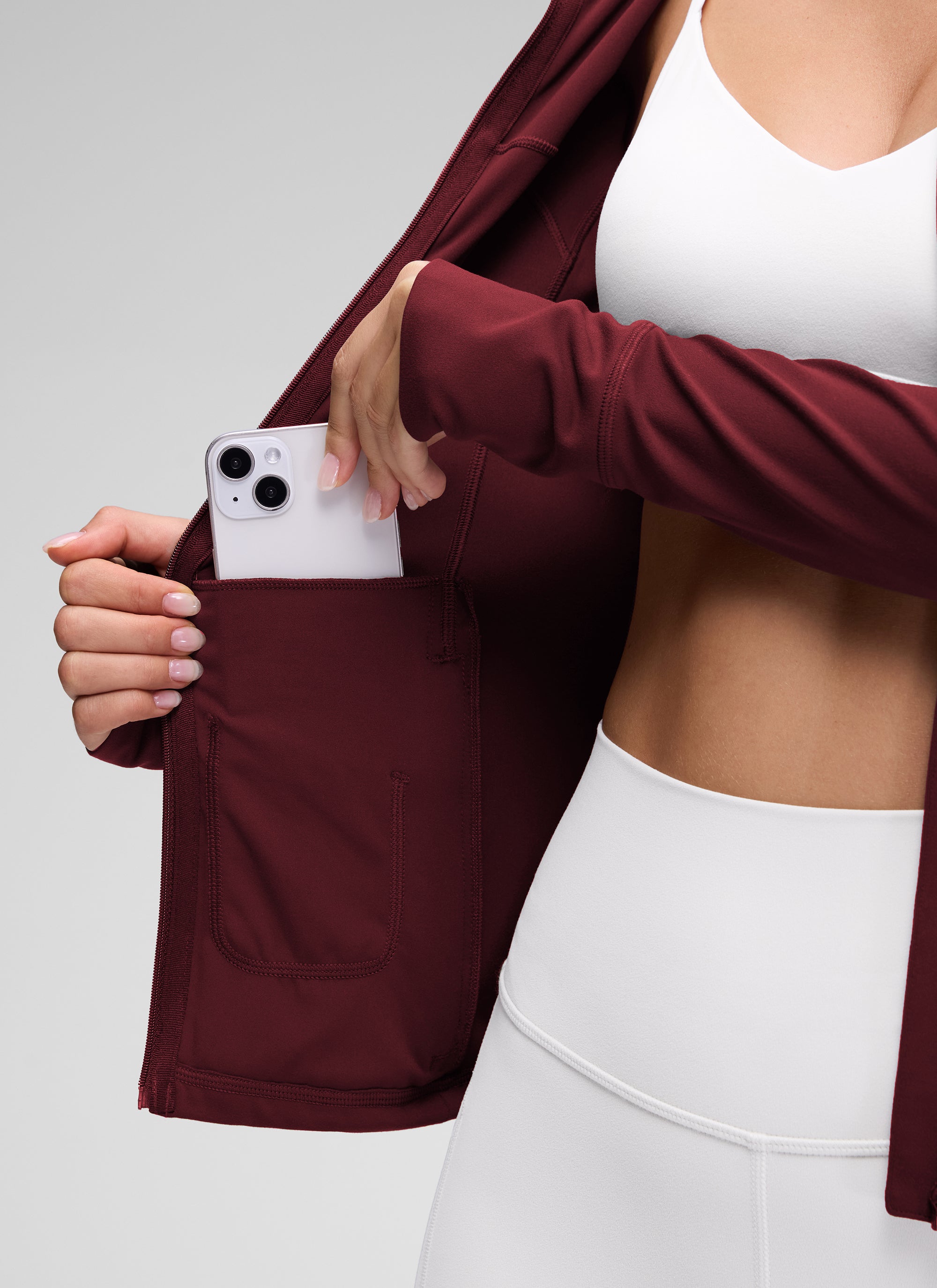 CRZ YOGA Mujer Sudadera con Capucha y Cremallera Merlot Rojo