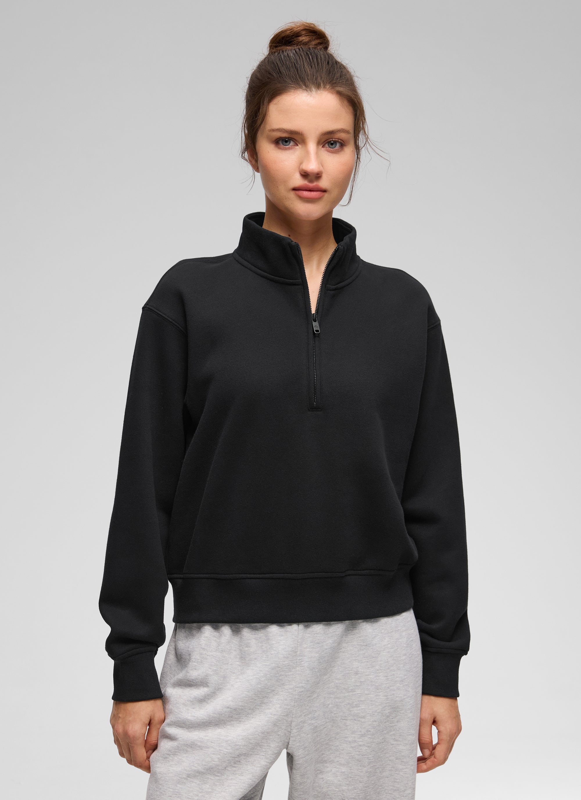 CRZ YOGA Sudadera Mujer Con Cremallera Media y Cuello Funnel Negro