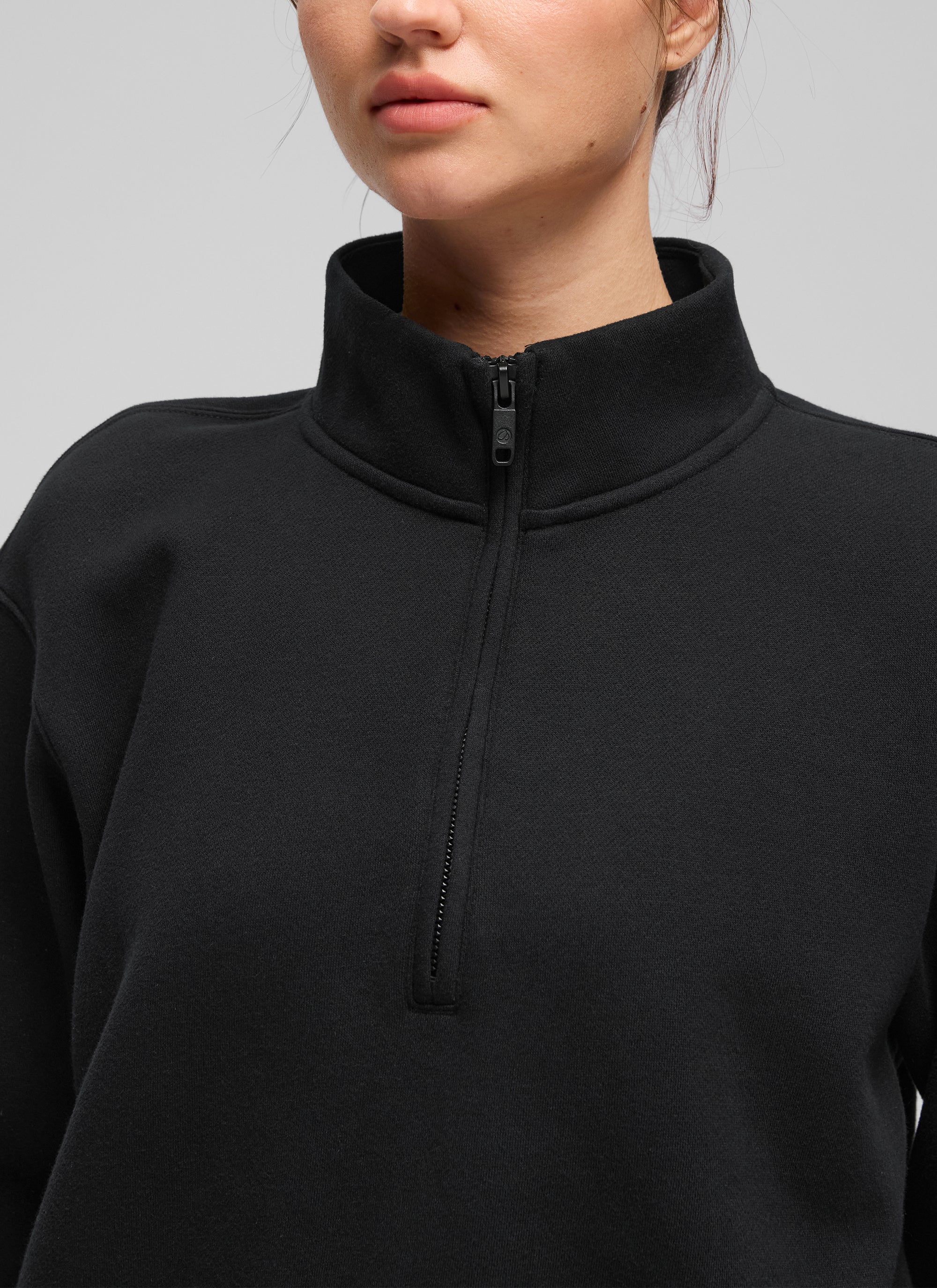CRZ YOGA Sudadera Mujer Con Cremallera Media y Cuello Funnel Negro