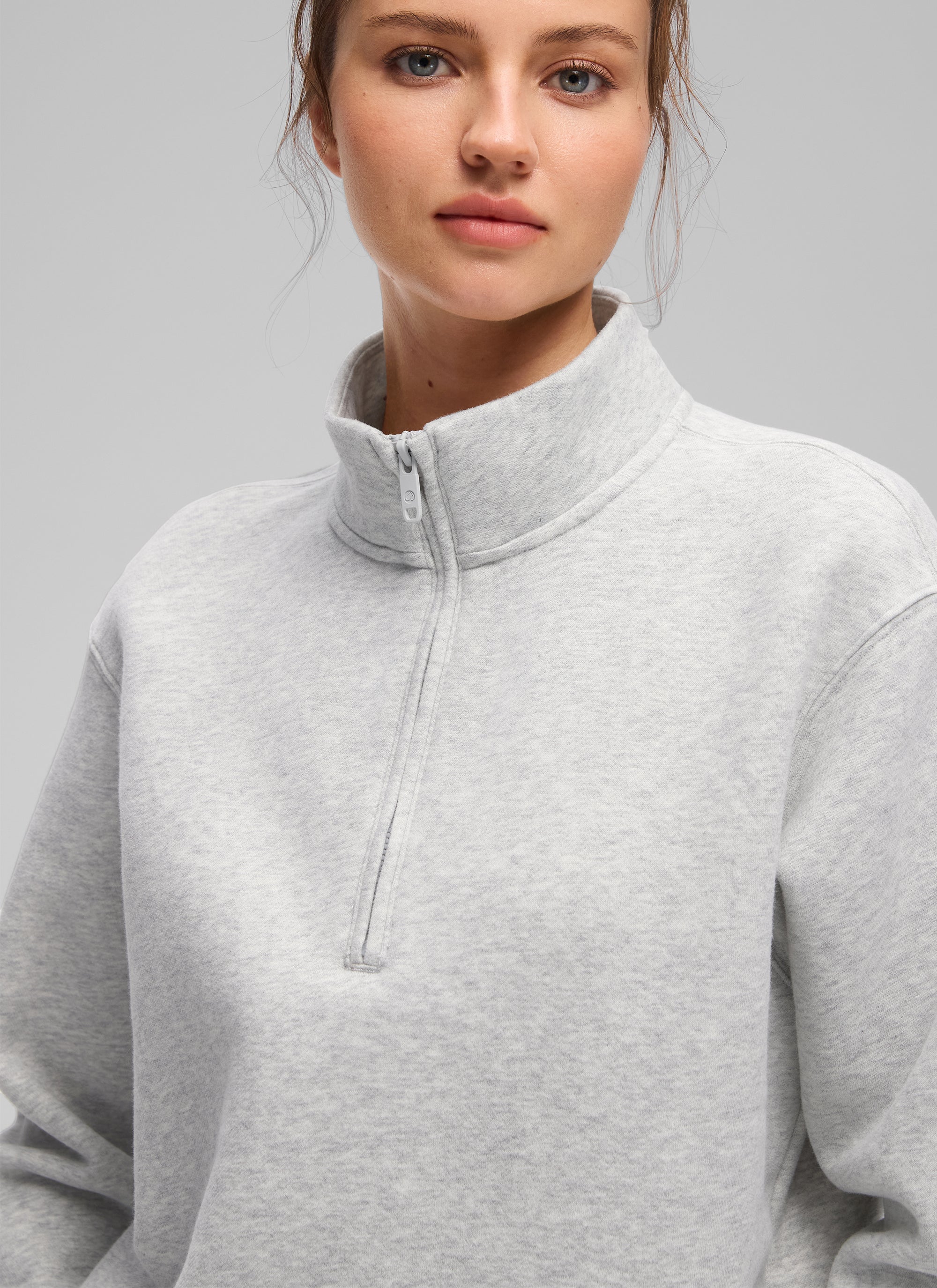 CRZ YOGA Sudadera Mujer Con Cremallera Media y Cuello Funnel Gris paloma veteado