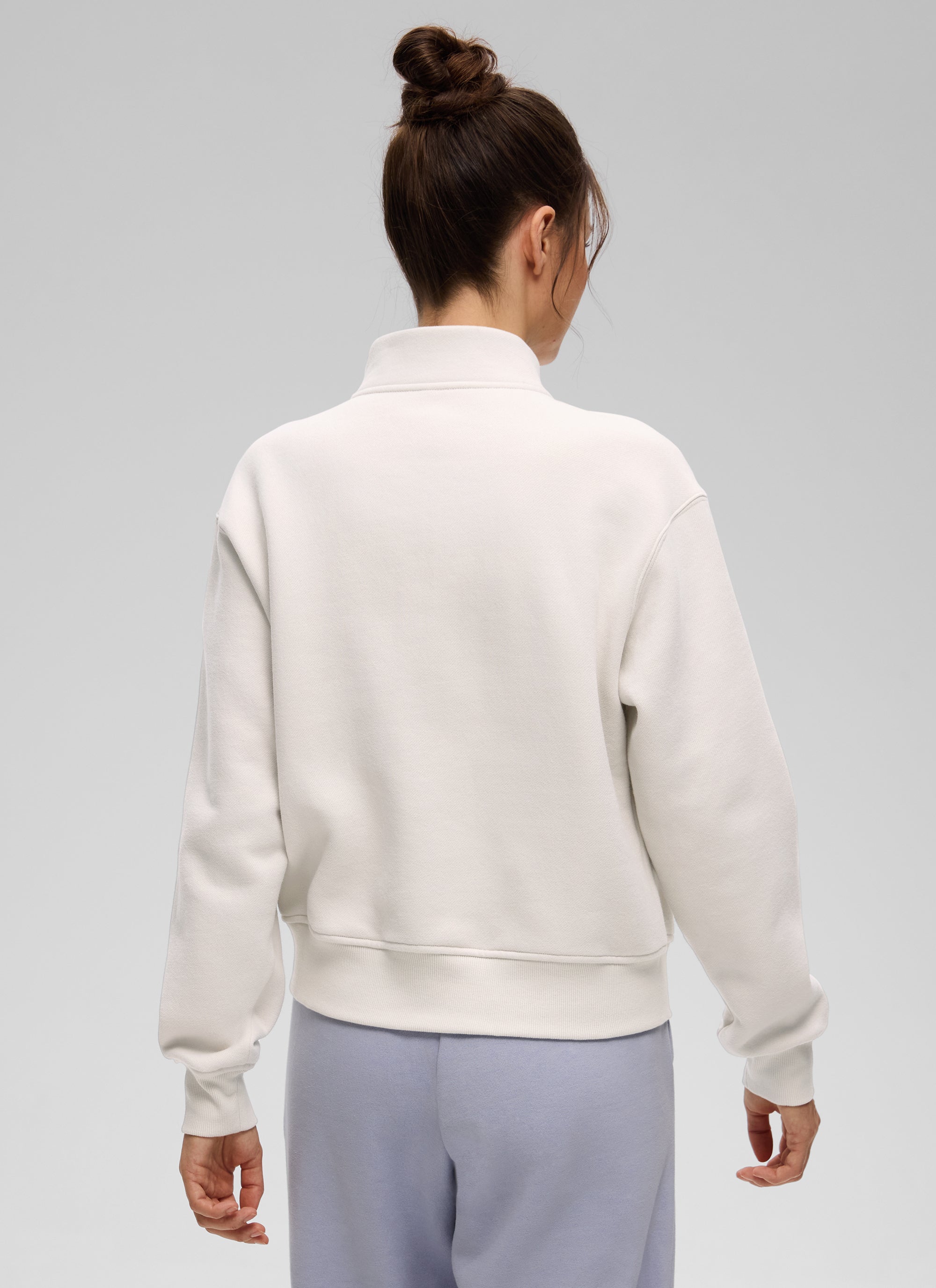 CRZ YOGA Sudadera Mujer Con Cremallera Media y Cuello Funnel Blanca Lechosa
