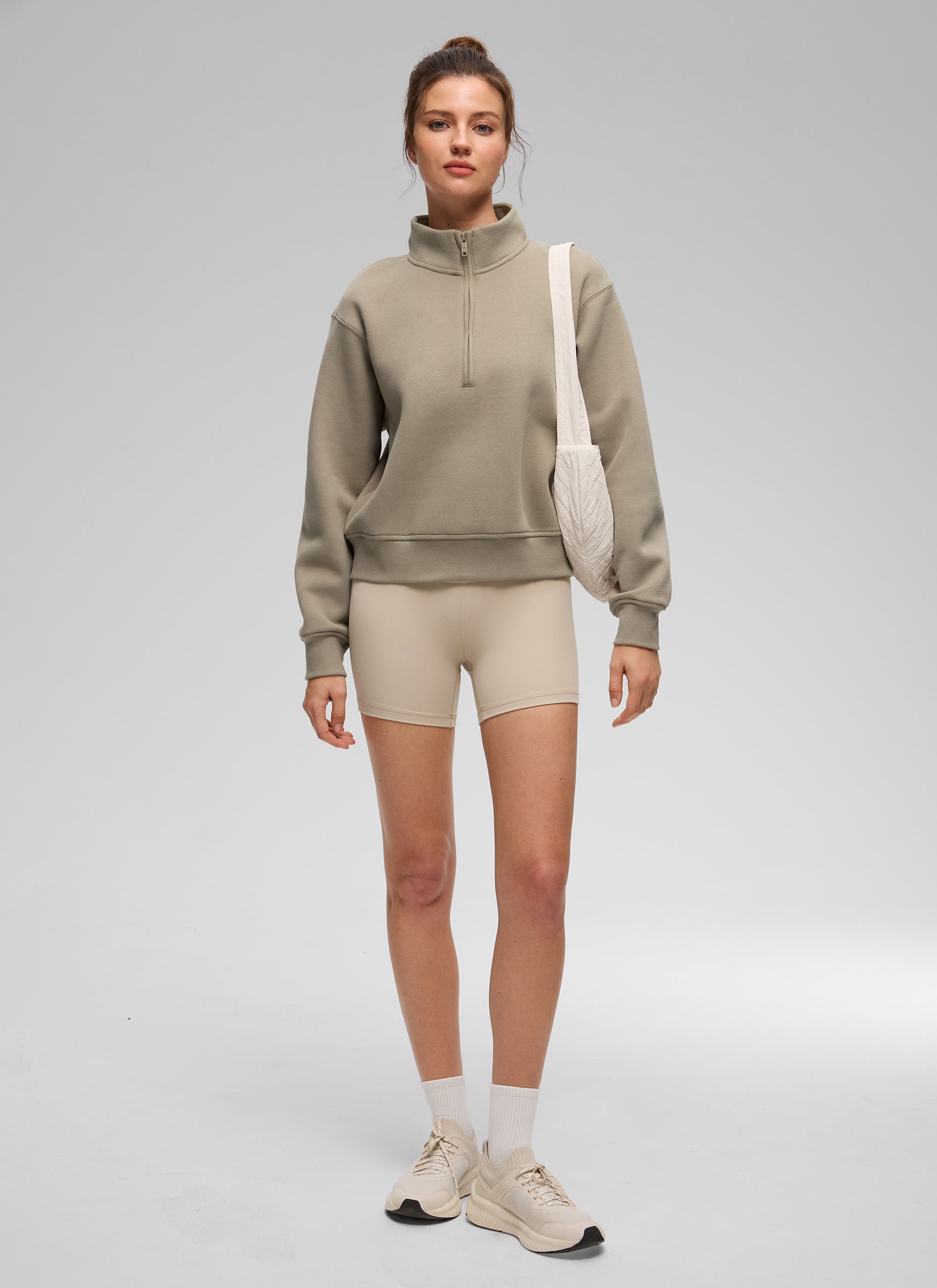 CRZ YOGA Sudadera Mujer Con Cremallera Media y Cuello Funnel Roble