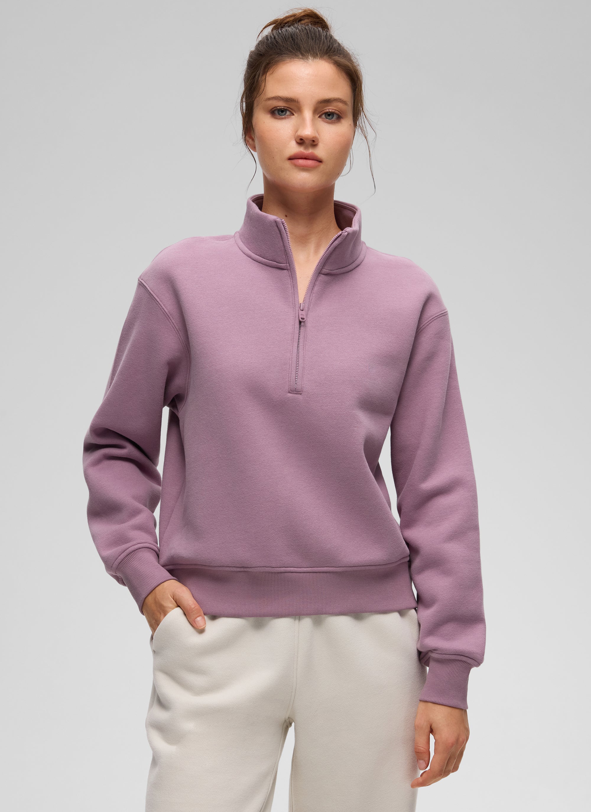 CRZ YOGA Sudadera Mujer Con Cremallera Media y Cuello Funnel Lavanda claro