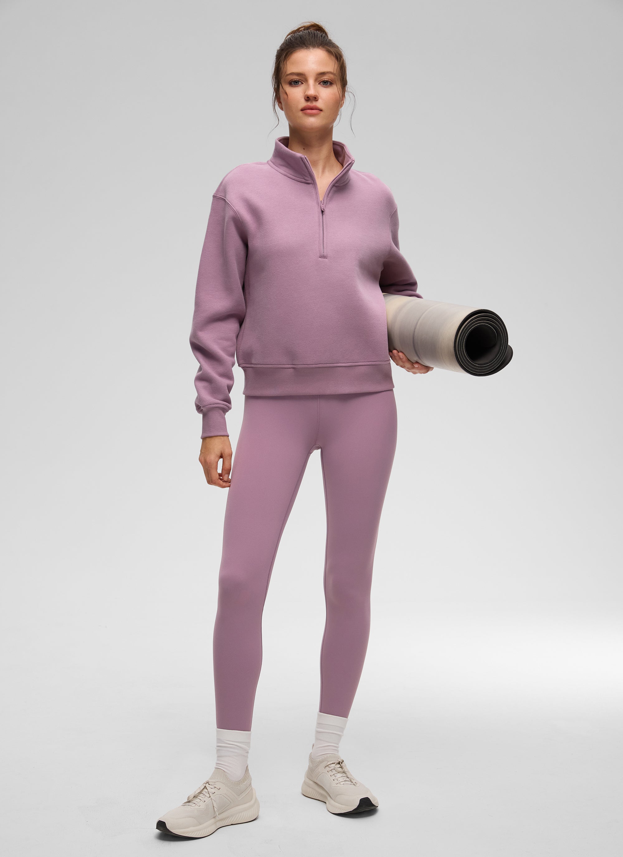 CRZ YOGA Sudadera Mujer Con Cremallera Media y Cuello Funnel Lavanda claro