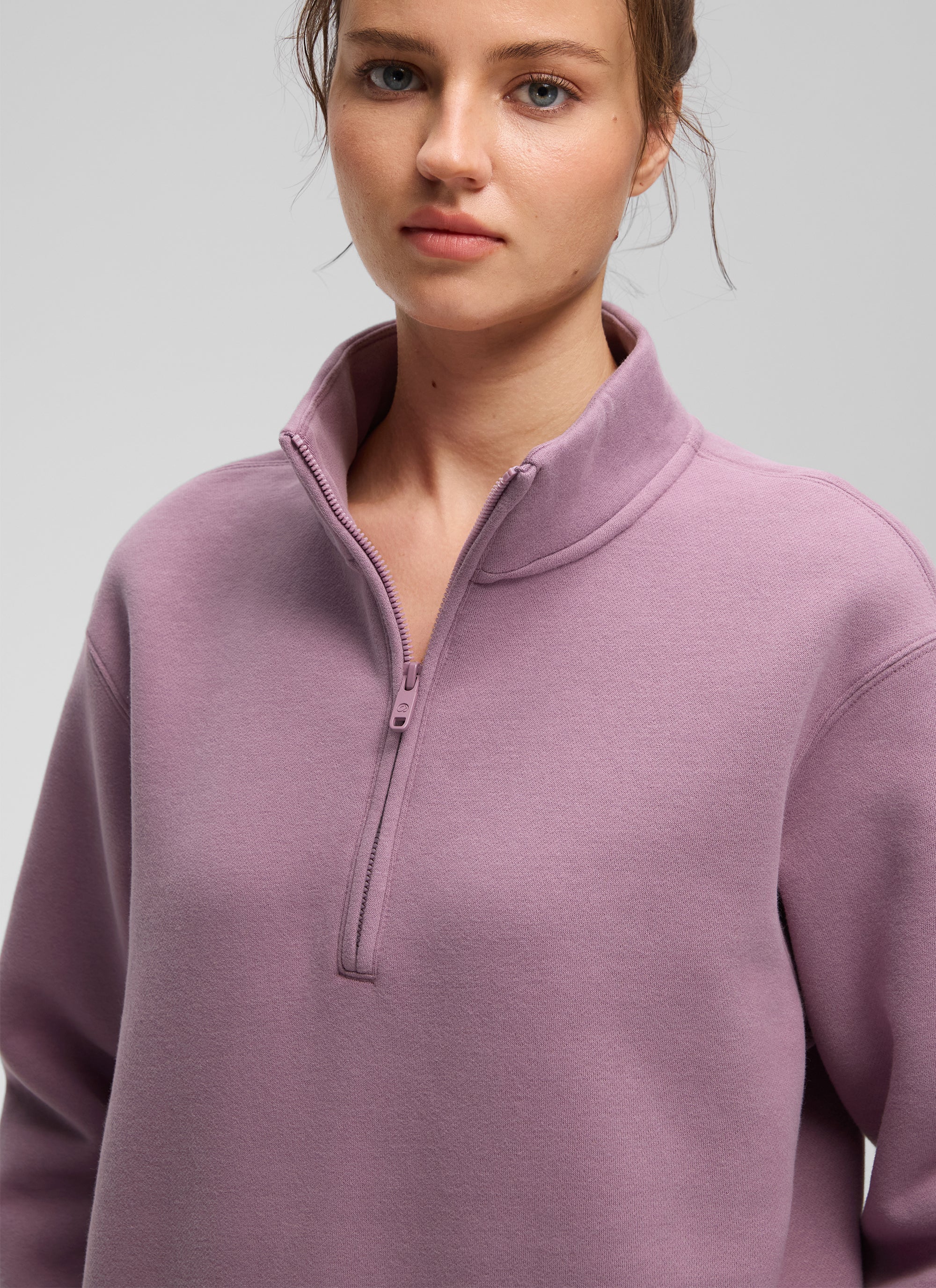 CRZ YOGA Sudadera Mujer Con Cremallera Media y Cuello Funnel Lavanda claro