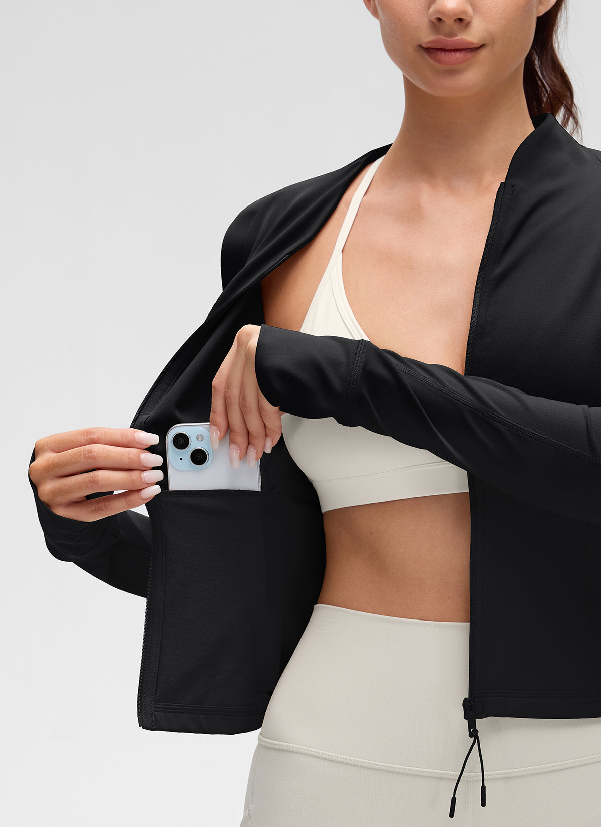 CRZ YOGA Chaqueta de Mujer Butterluxe, de Cuello en V y A la Cintura Negro
