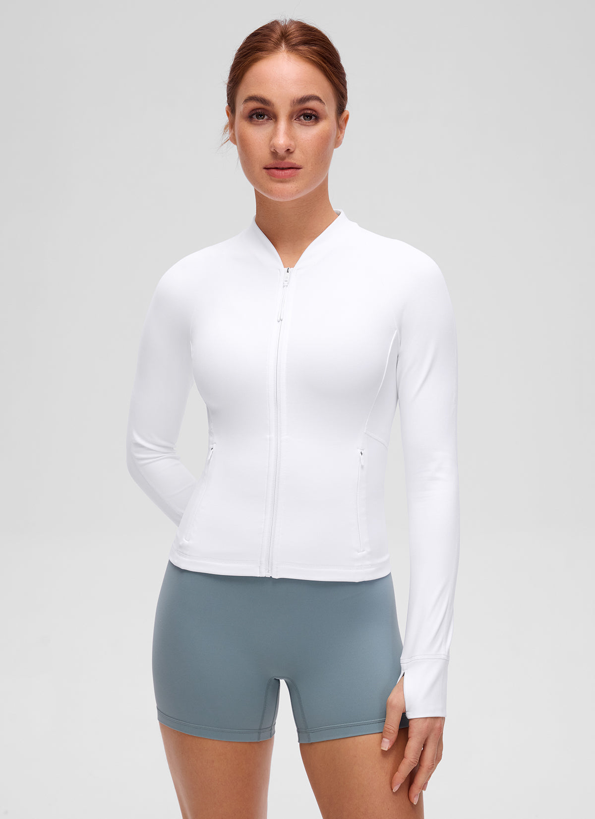 CRZ YOGA Chaqueta de Mujer Butterluxe, de Cuello en V y A la Cintura blanco