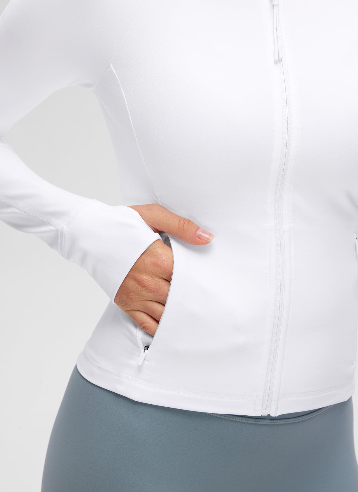 CRZ YOGA Chaqueta de Mujer Butterluxe, de Cuello en V y A la Cintura blanco