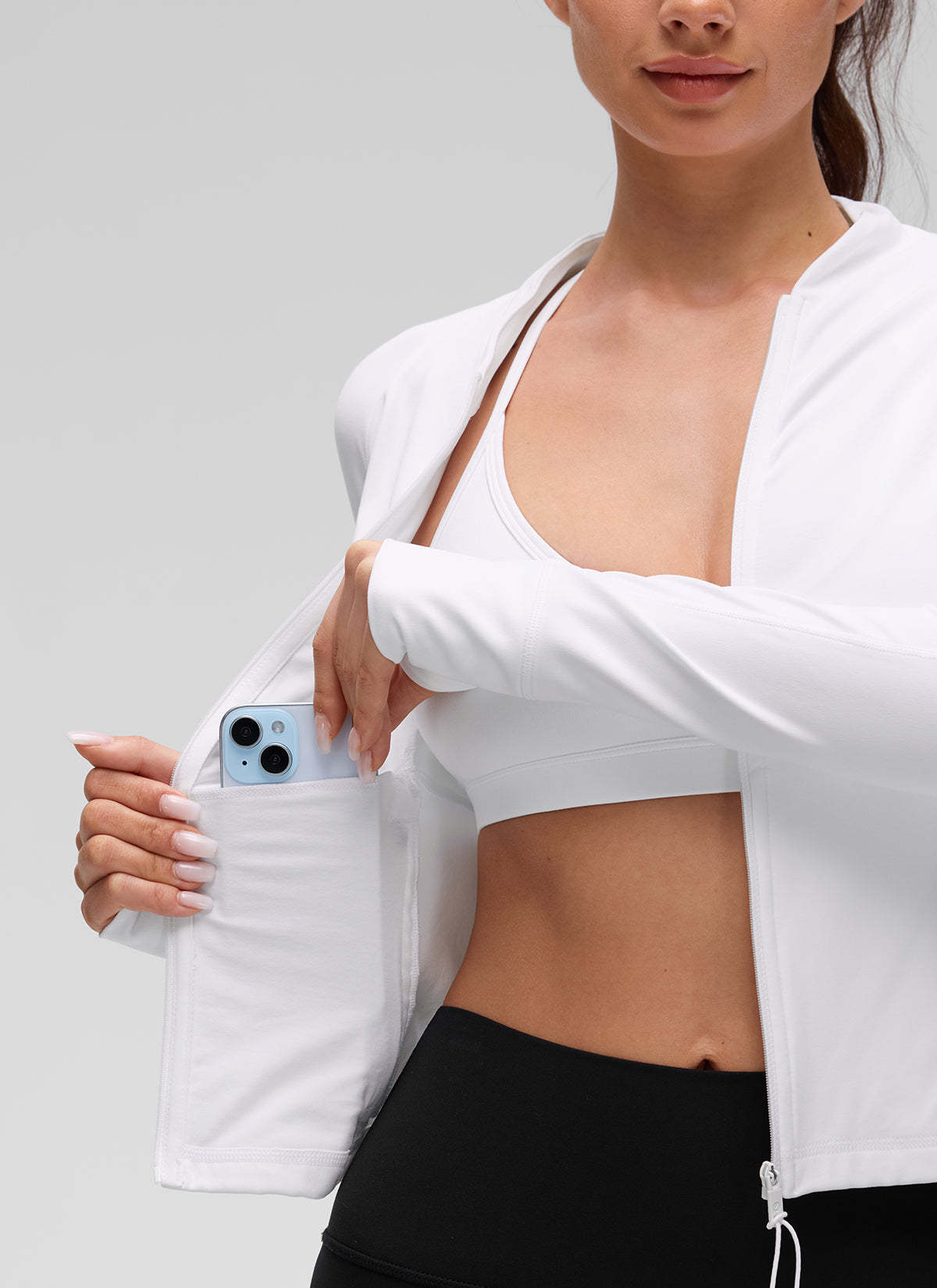 CRZ YOGA Chaqueta de Mujer Butterluxe, de Cuello en V y A la Cintura blanco