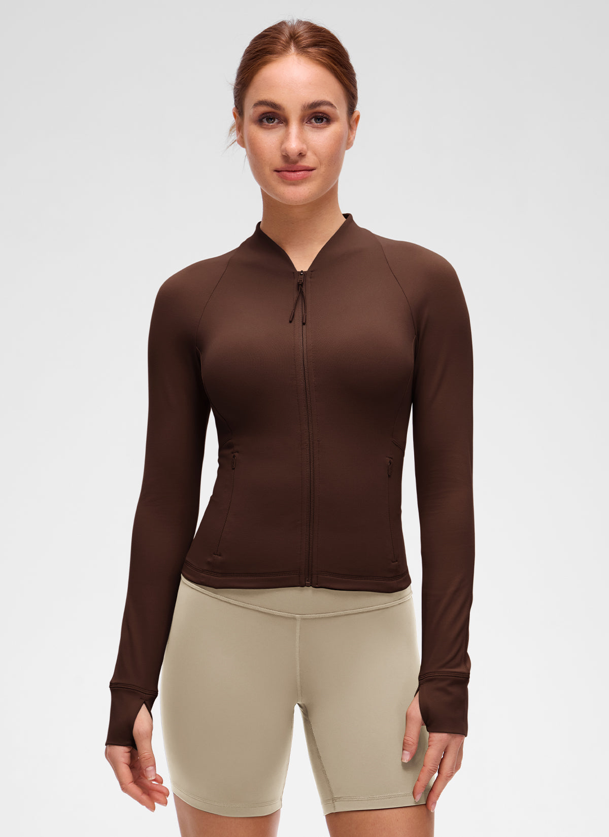 CRZ YOGA Chaqueta de Mujer Butterluxe, de Cuello en V y A la Cintura Marrón Lava
