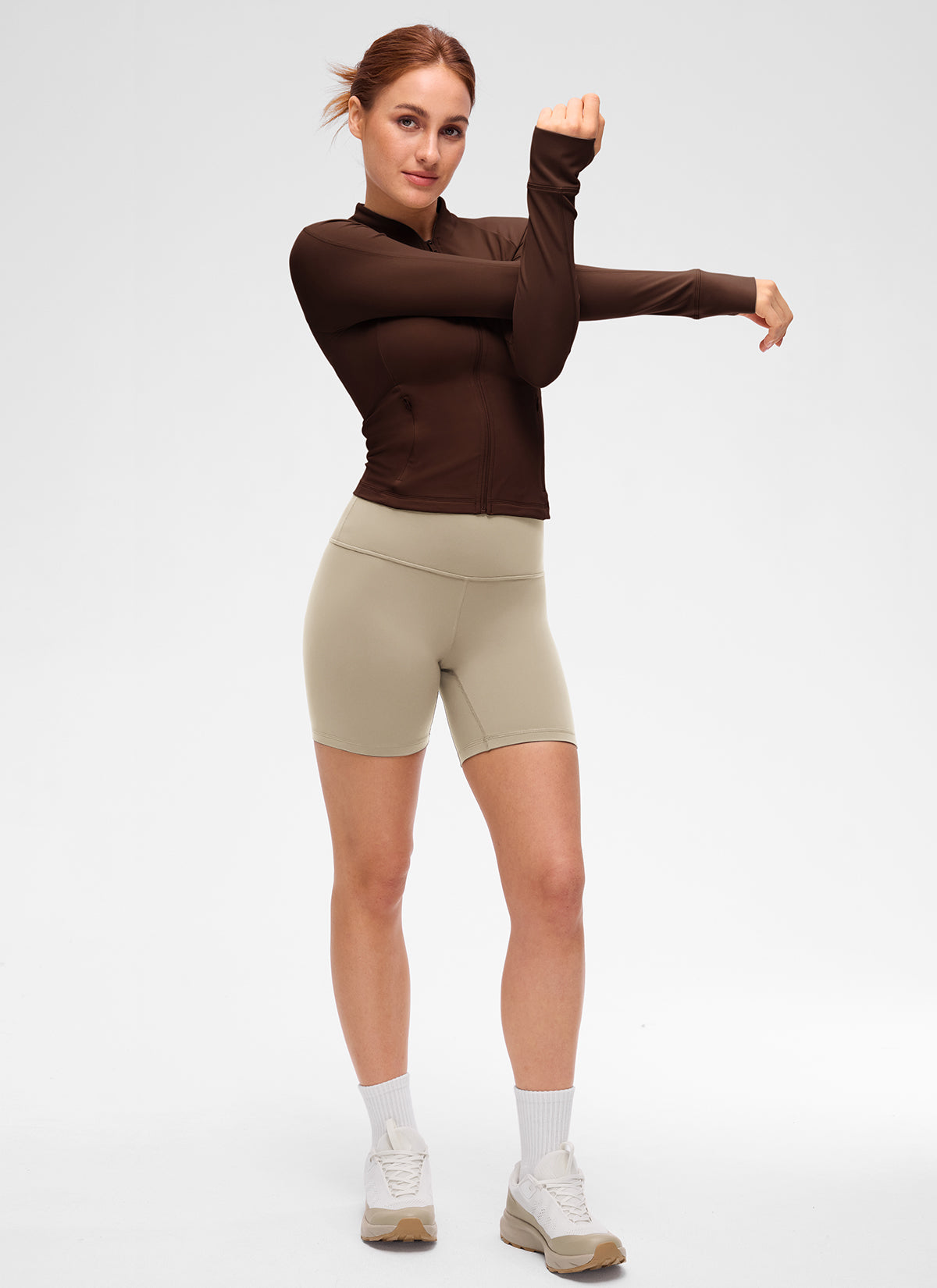CRZ YOGA Chaqueta de Mujer Butterluxe, de Cuello en V y A la Cintura Marrón Lava
