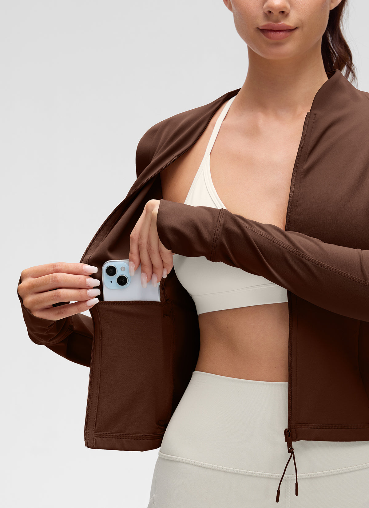 CRZ YOGA Chaqueta de Mujer Butterluxe, de Cuello en V y A la Cintura Marrón Lava