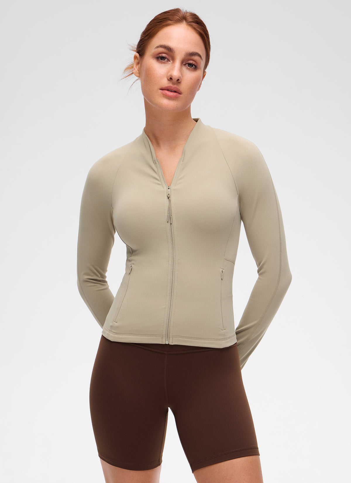 CRZ YOGA Chaqueta de Mujer Butterluxe, de Cuello en V y A la Cintura Roble