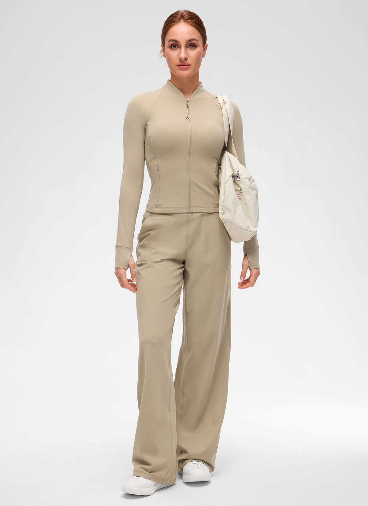 CRZ YOGA Chaqueta de Mujer Butterluxe, de Cuello en V y A la Cintura Roble