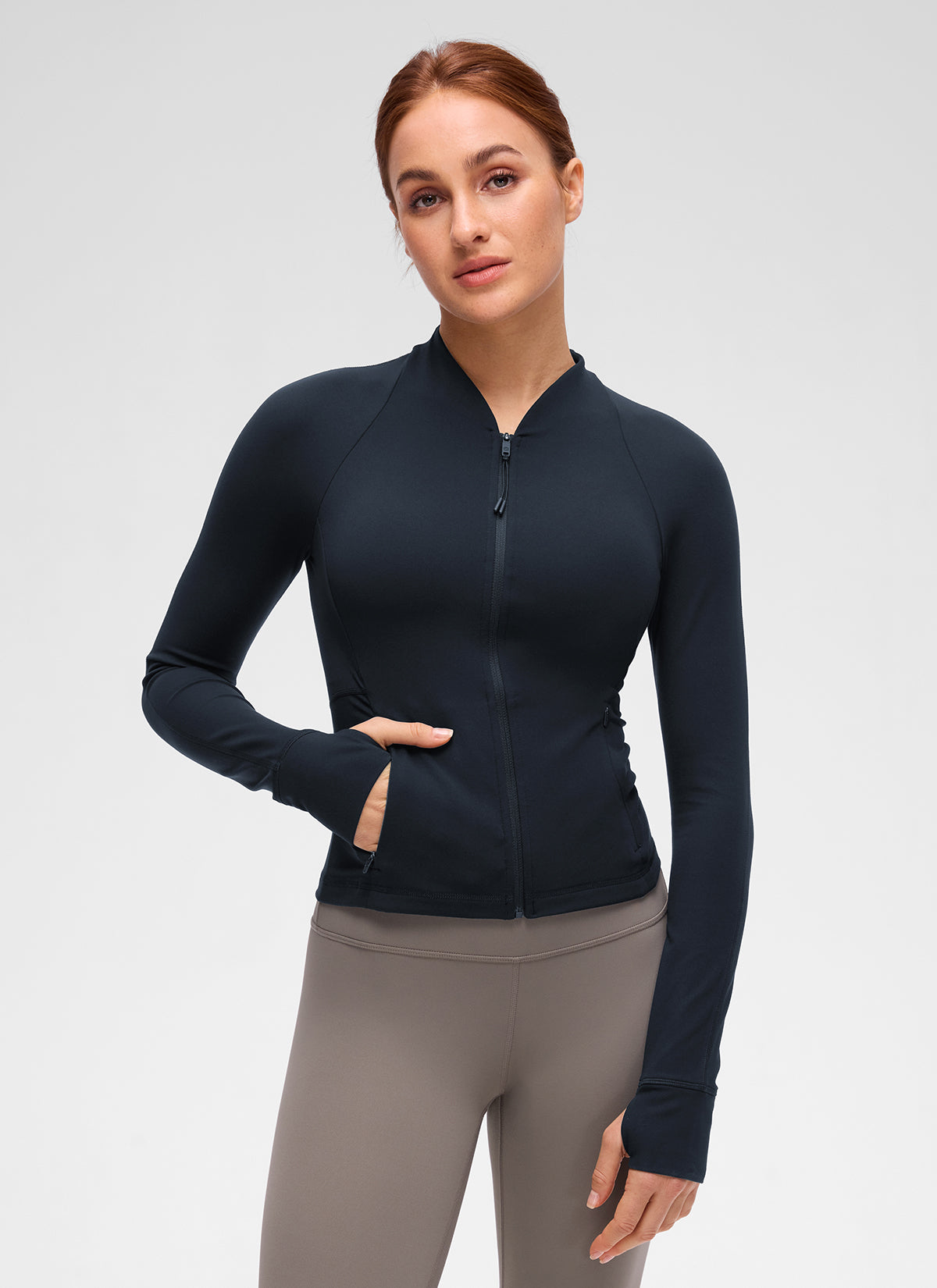 CRZ YOGA Chaqueta de Mujer Butterluxe, de Cuello en V y A la Cintura True Navy