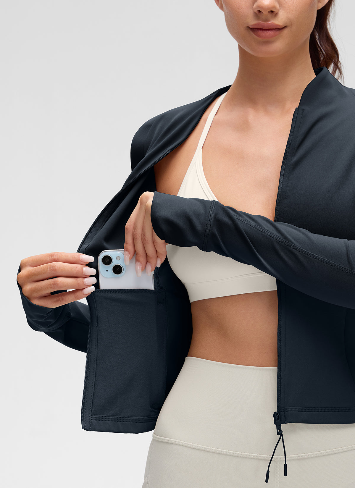 CRZ YOGA Chaqueta de Mujer Butterluxe, de Cuello en V y A la Cintura True Navy
