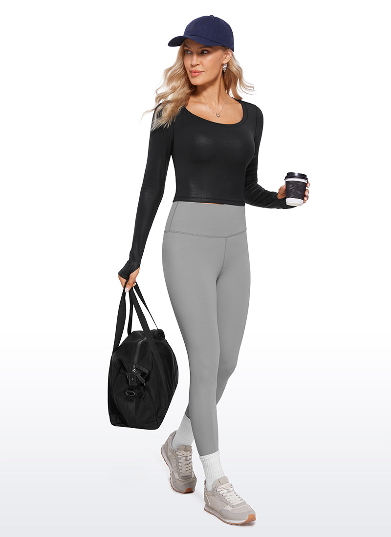 CRZ YOGA  Butterluxe Camiseta Corta con Mangas Largas y Cuello Redondo para Mujer Cuero clásico negro