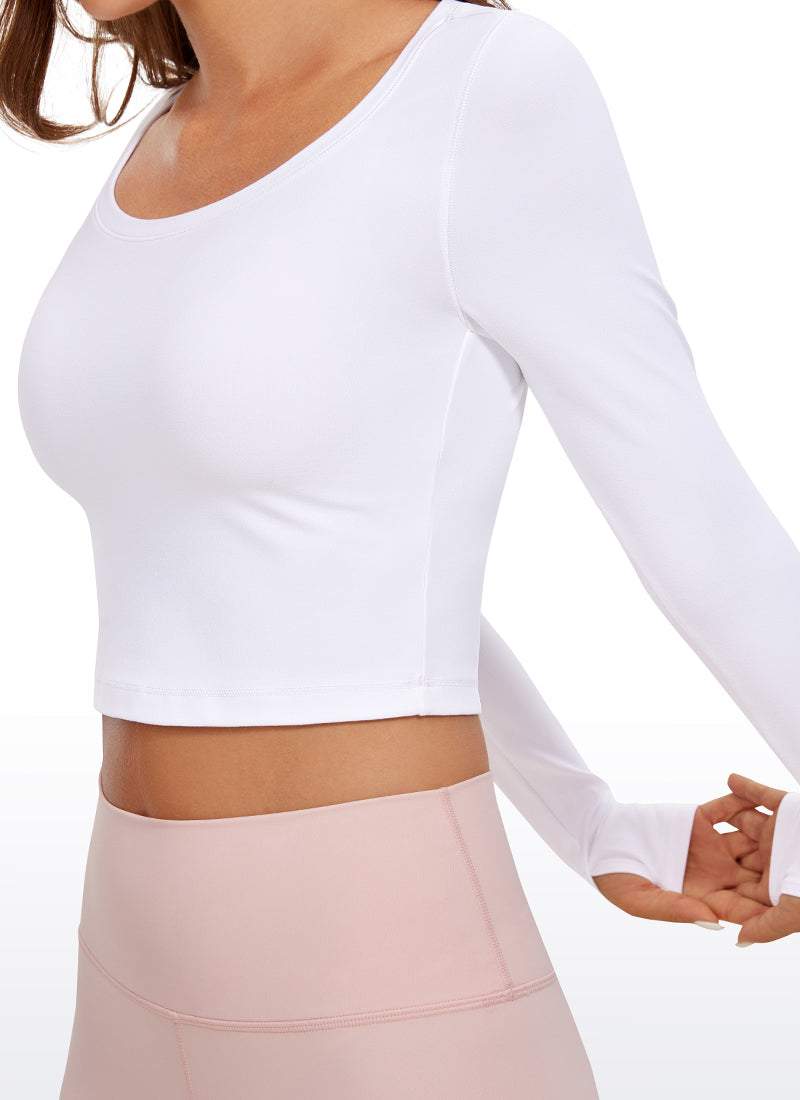 CRZ YOGA  Butterluxe Camiseta Corta con Mangas Largas y Cuello Redondo para Mujer blanco