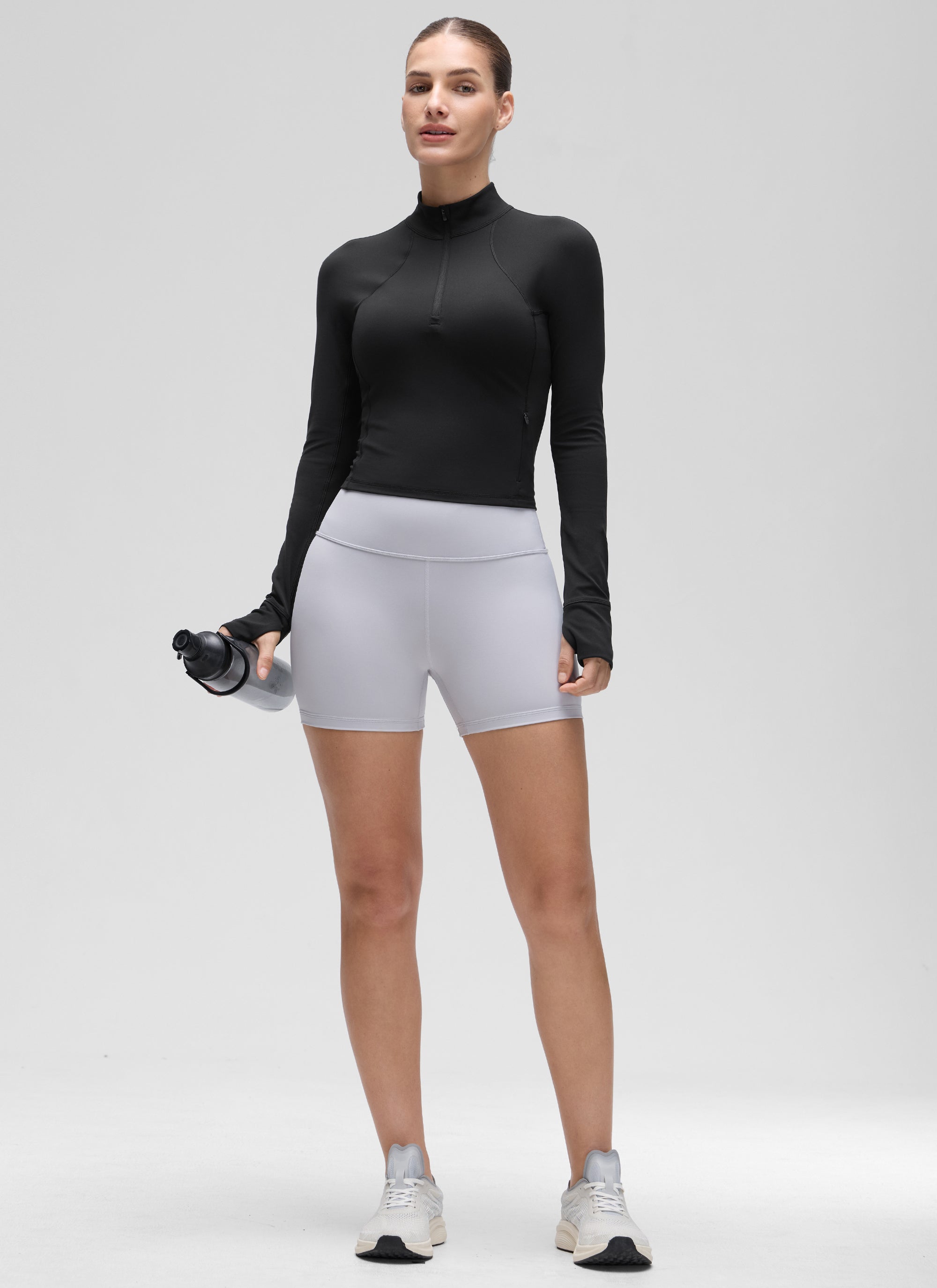 CRZ YOGA Mujer Camiseta Butterluxe con Cremallera Media Negro