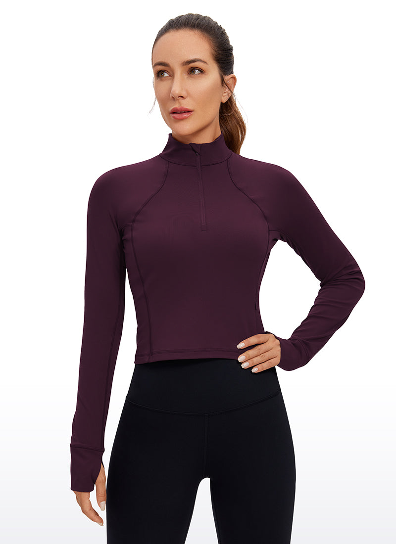 CRZ YOGA Mujer Camiseta Butterluxe con Cremallera Media Deep Purple