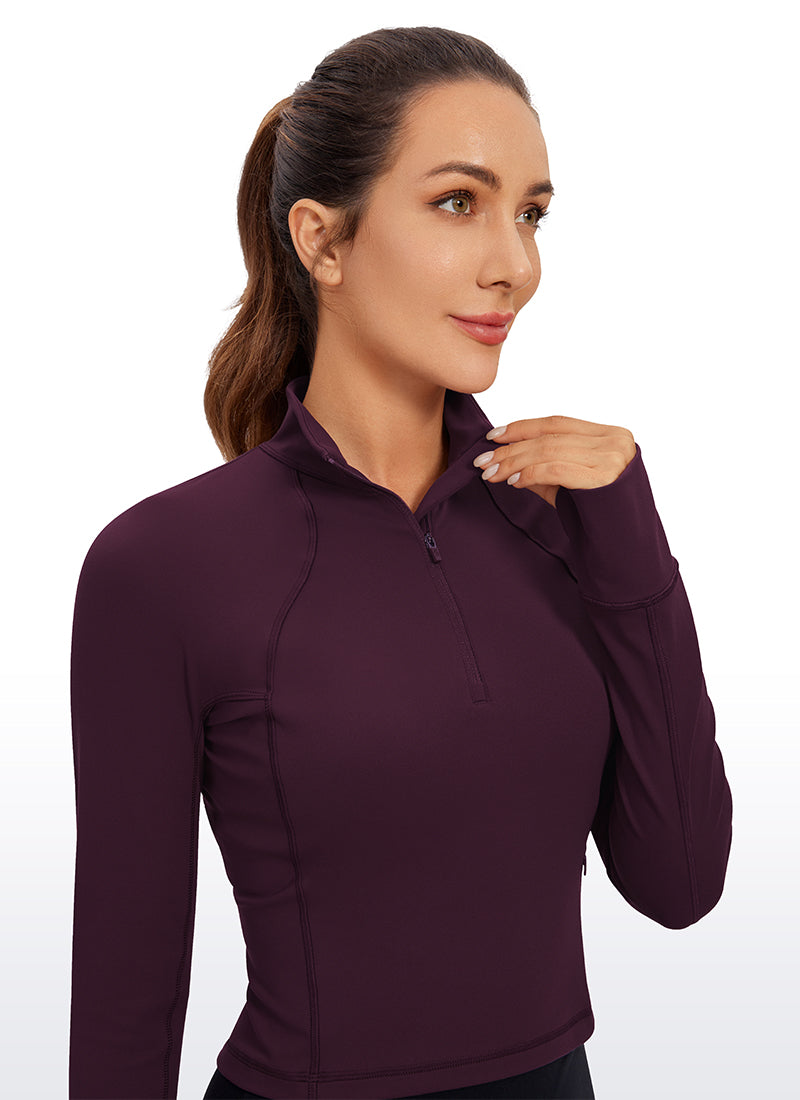 CRZ YOGA Mujer Camiseta Butterluxe con Cremallera Media Deep Purple