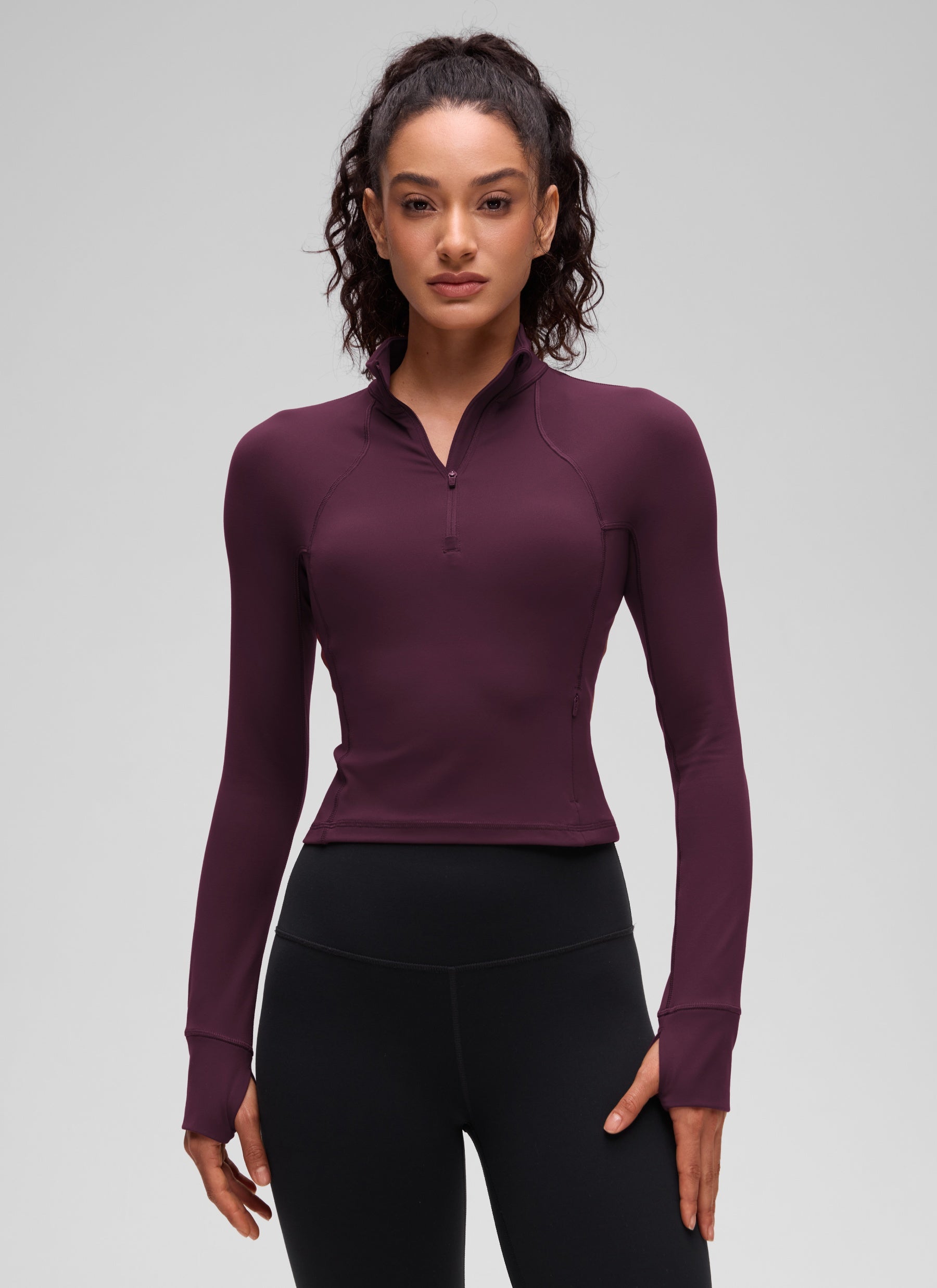 CRZ YOGA Mujer Camiseta Butterluxe con Cremallera Media Deep Purple