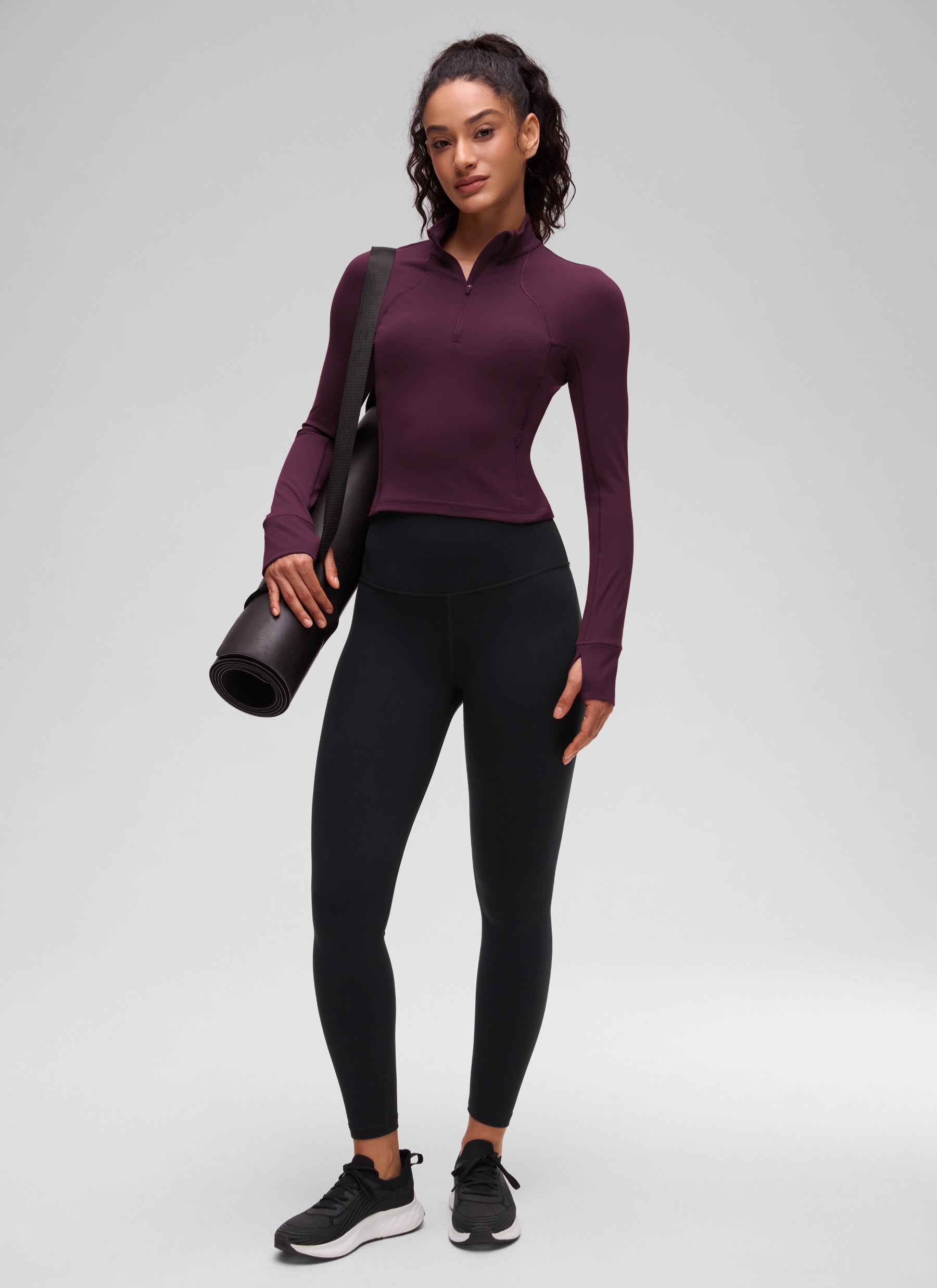CRZ YOGA Mujer Camiseta Butterluxe con Cremallera Media Deep Purple