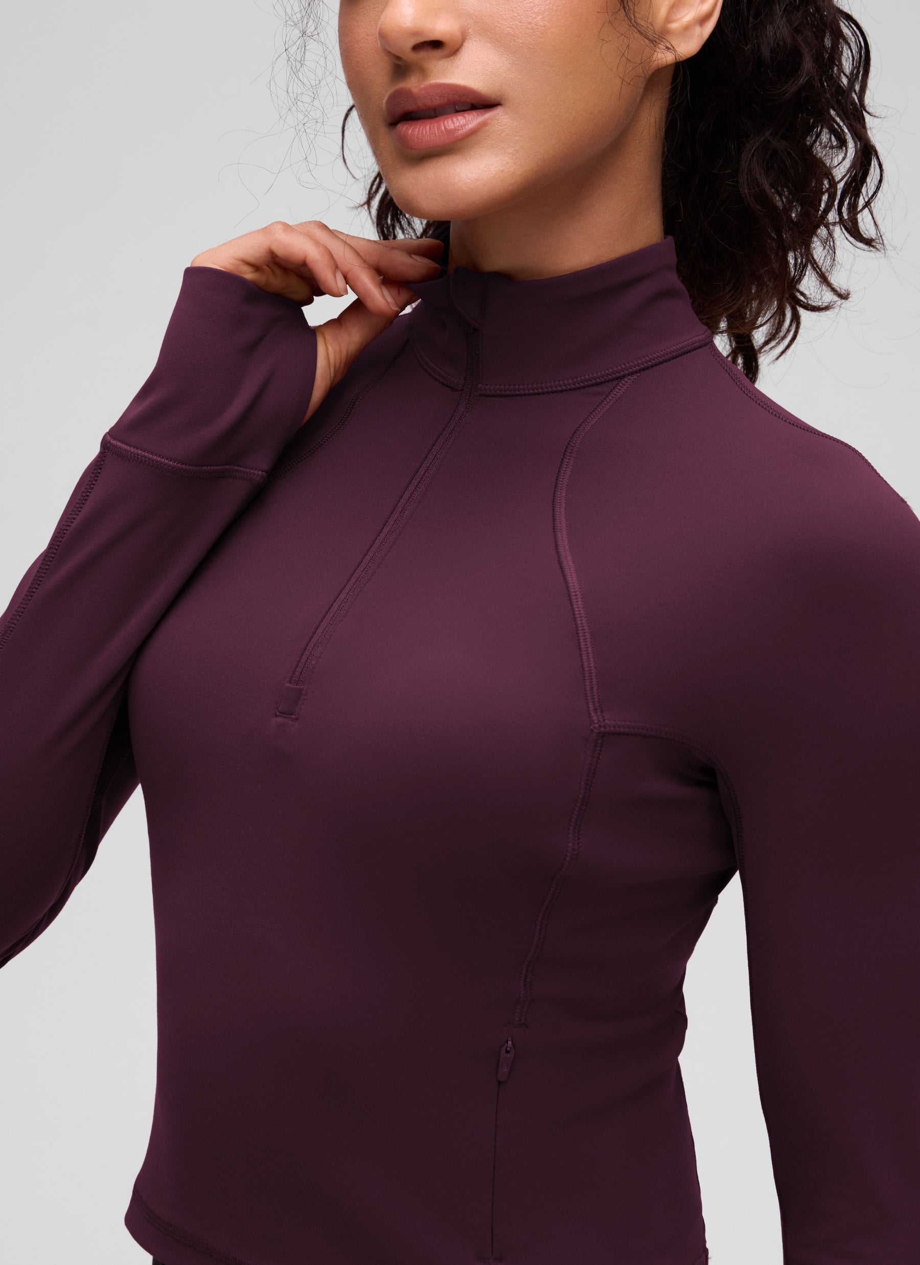 CRZ YOGA Mujer Camiseta Butterluxe con Cremallera Media Deep Purple